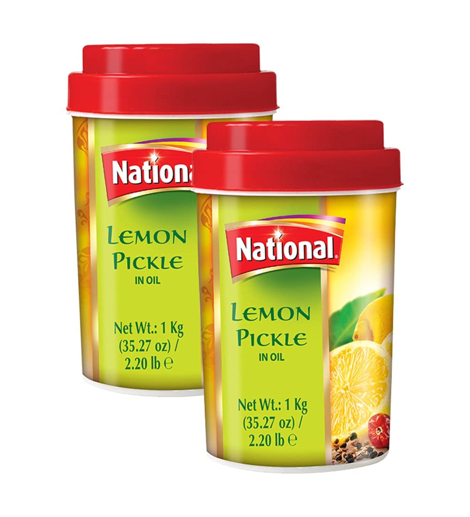 National Foods Lemon Pickle 35.27 oz (1000g) Sour & Spicy Traditional South Asian Relish | Zesty & Tangy Lemon Achaar | Plastic Jar | Pack of 2 Lemon (1000g) 1 kg (Pack of 2) - Buy Online on GoSupps.com