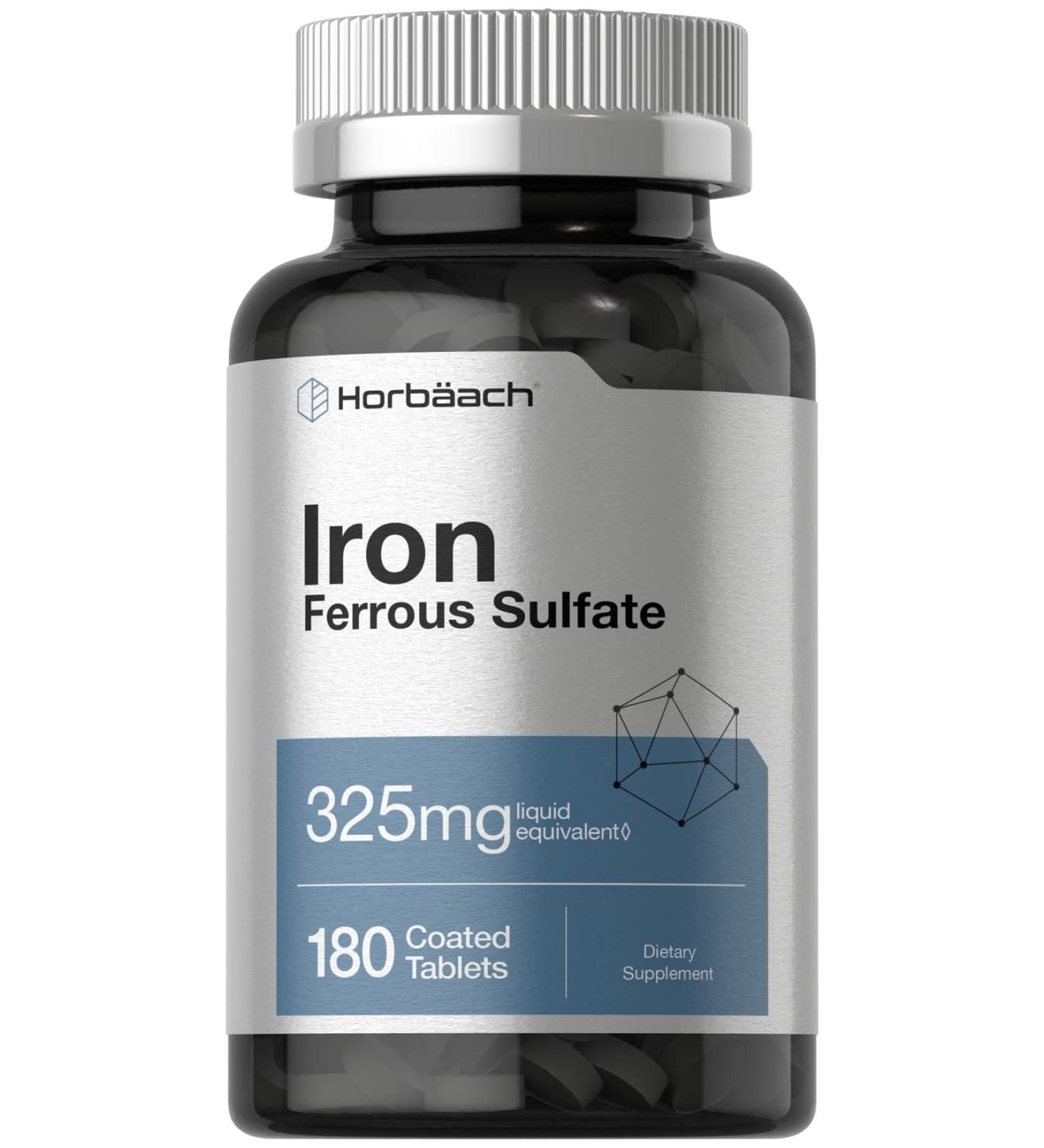 Vegetarian Iron Ferrous Sulfate 325mg | 180 Count | Non-GMO & Gluten Free Dietary Supplement - Buy Online on GoSupps.com