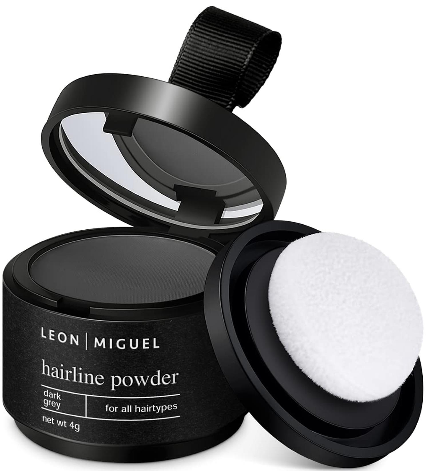 LEON MIGUEL Hair Line Powder Unisex Hair Repair Make Up Hair Shadow Make Up - Instantly Covers and Conceals Receding Hairlines Thinning Hair etc. Waterproof | 4g (dark grey) - Buy Online on GoSupps.com