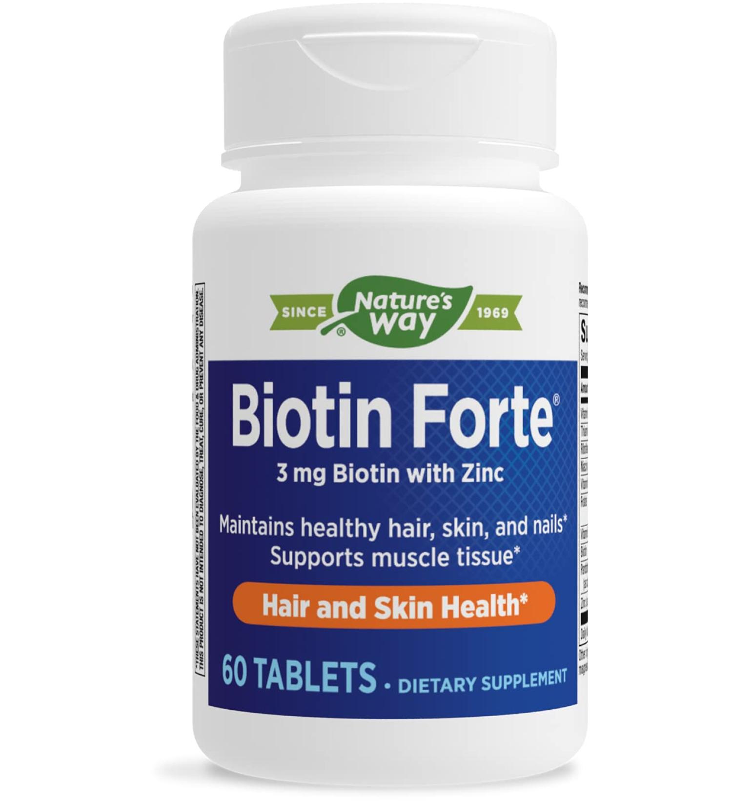 Enzymatic Therapy Biotin Forte with Zinc 3 mg - 60 Tablets for Healthy Hair & Skin - Buy Online on GoSupps.com