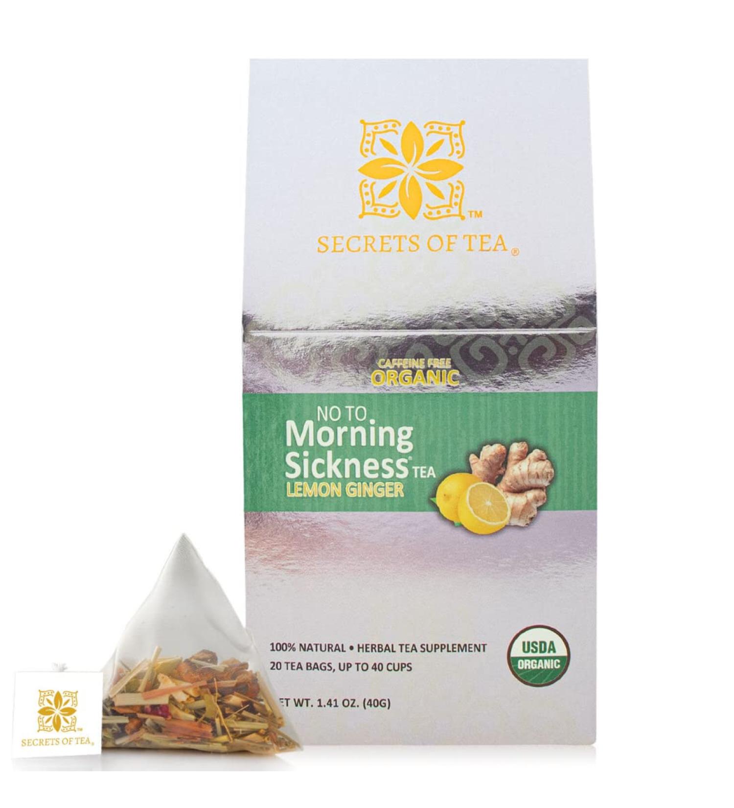 Organic Lemon Ginger Pregnancy Tea for Nausea Relief - Caffeine-Free, USDA Certified - 20 Count Pack - Up to 40 Servings - Buy Online on GoSupps.com