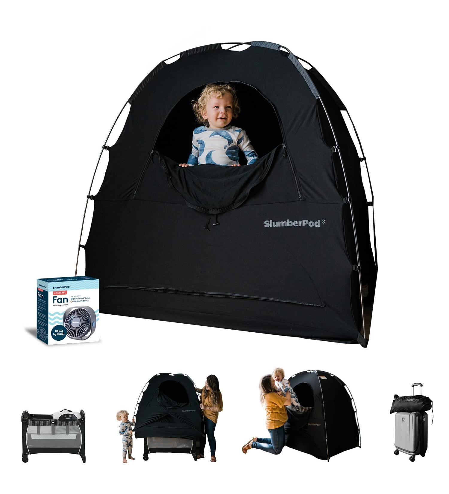 SlumberPod and Fan Combo 3.0 - Portable Privacy Pod Blackout Canopy for Pack n Play - Baby Travel Crib Canopy in Black/Grey - Buy Online on GoSupps.com