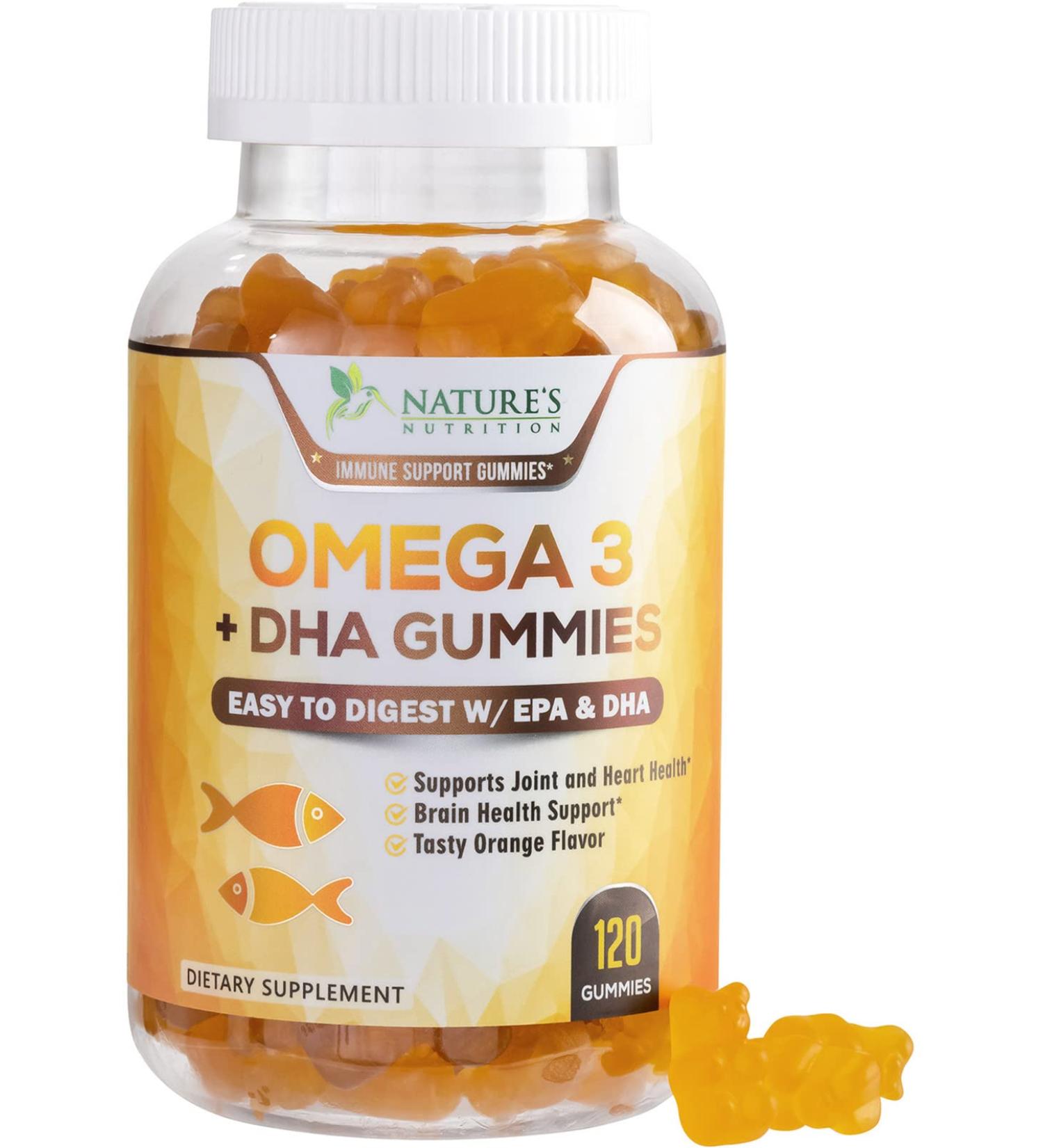 Omega 3 Fish Oil Gummies | Natural Orange Flavor | Extra Strength DHA & EPA | Brain & Joints Support | 120 Count Gummy Vitamins for Men & Women - Buy Online on GoSupps.com