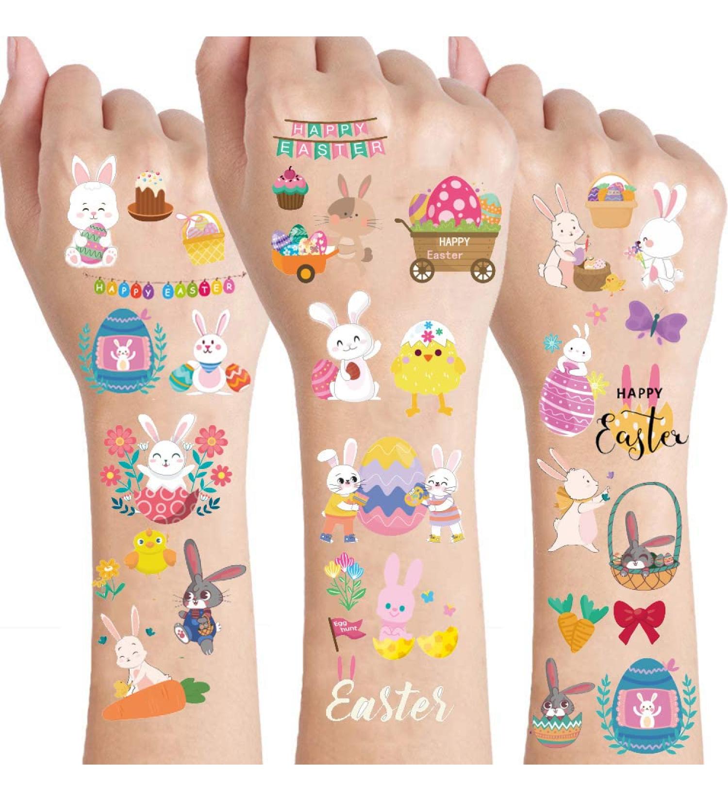 Easter Temporary Tattoos for Kids - Bunny, Egg, Chick Designs - Waterproof Fake Tattoos for Easter Party - 10 Sheets - Buy Online on GoSupps.com