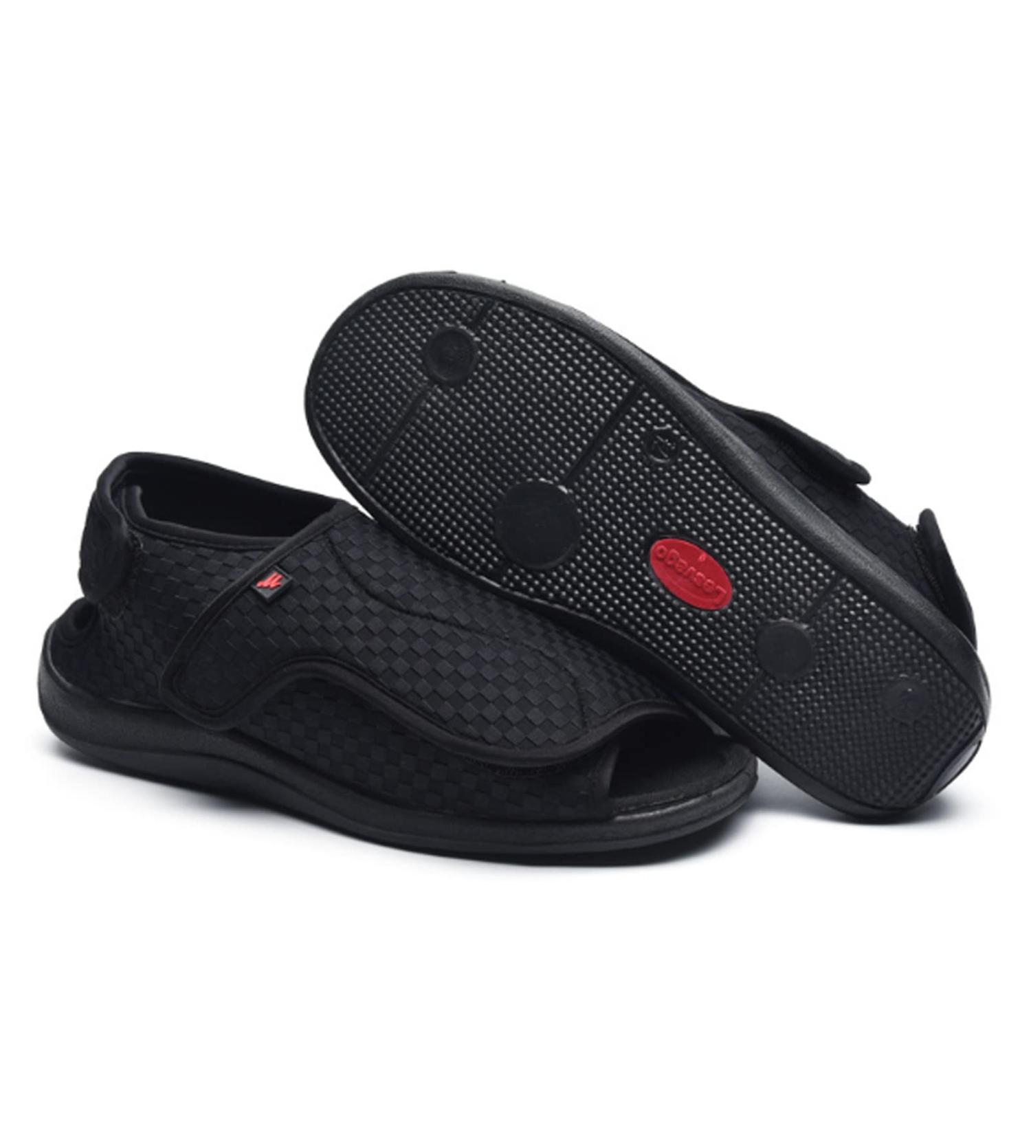 LEEWE Summer Diabetic Wide Fit Fish Mouth Shoes Black 37 - Lightweight & Flexible Casual Shoes for Deformed Feet - Buy Online on GoSupps.com