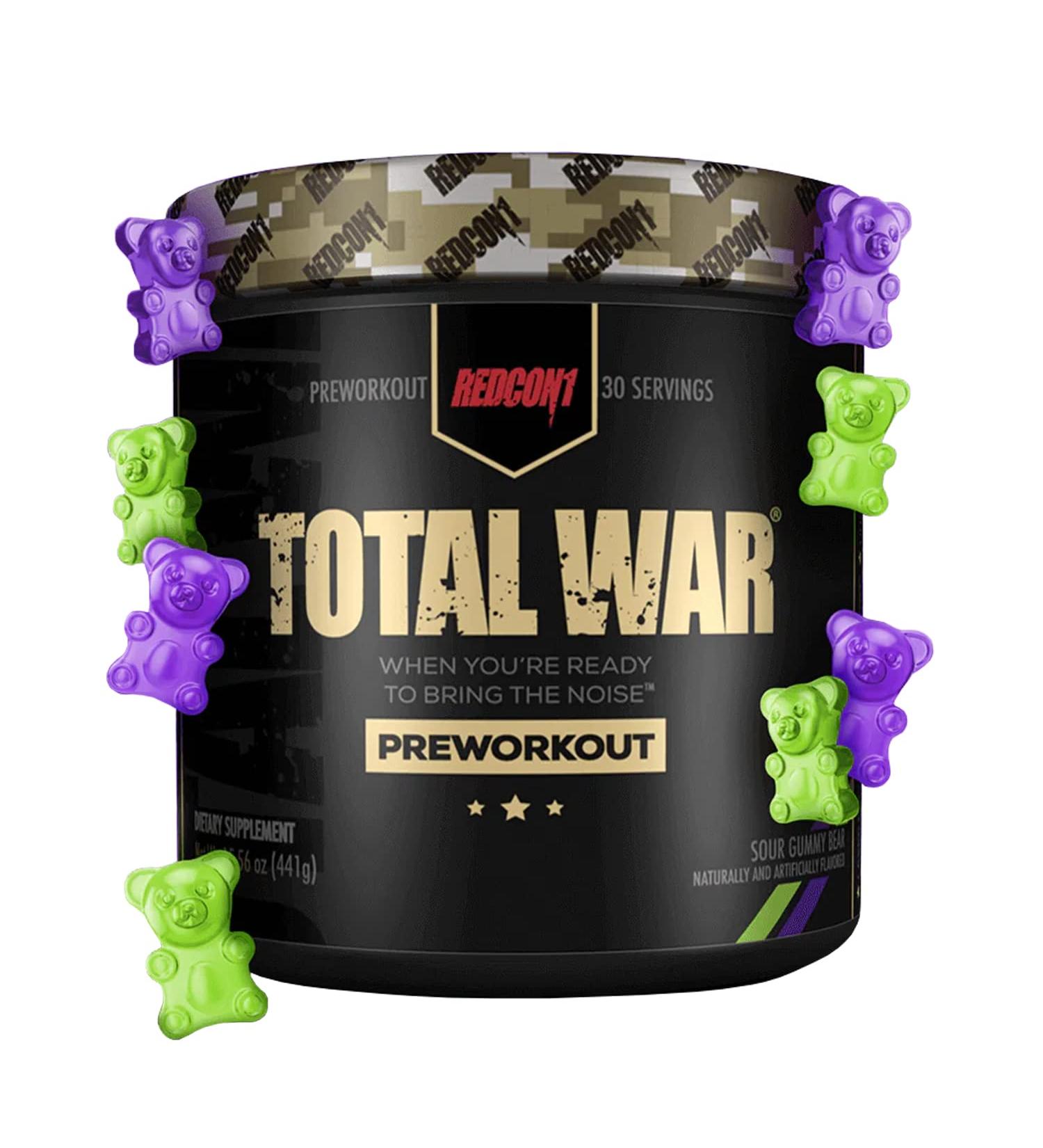 REDCON1 Total War Preworkout - Sour Gummy Bear Flavor, 320mg Caffeine, Amino Acids for Pump, Energy, and Endurance - 30 Servings - Buy Online on GoSupps.com