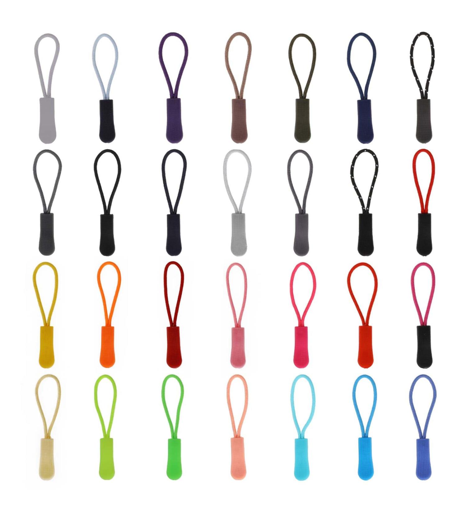 56-Piece Nylon Zip Pendant Set | Replacement Zipper Pulls & Handles for Sportswear Backpacks & Handbags - 28 Colors Available - Buy Online on GoSupps.com