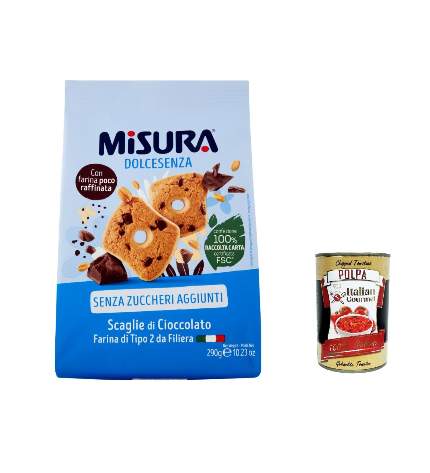  Italian Gourmet E.R. Misura Dolcesenza Pack of 12 chocolate chip cookies no added sugar 290g biscuits + 400g Italian Gourmet polpa - Buy Online on GoSupps.com
