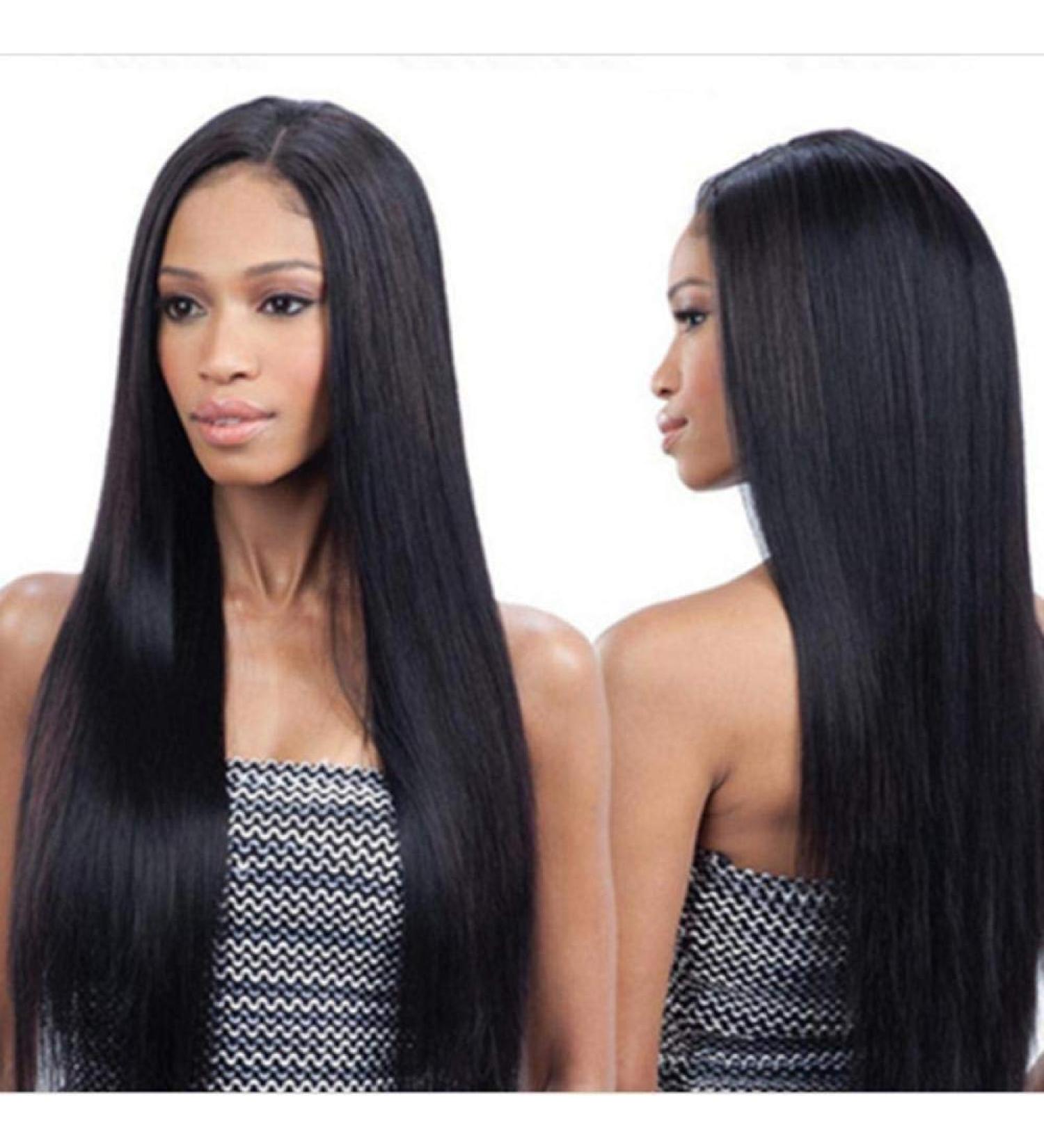 Shop Long Straight Hair Wigs for Ladies - High Temperature Fiber Bangs Black & Light Brown - Buy Online on GoSupps.com