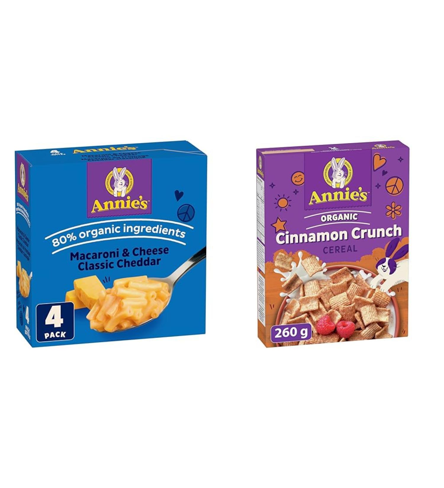 ANNIE'S - VALUE PACK SIZE - MACARONI and CHEESE Classic Cheddar 4 Pack 680 Grams Box & Cinnamon Toast Crunch Cereal No Artificial Flavours No Synthetic Colours Organic - Buy Online on GoSupps.com