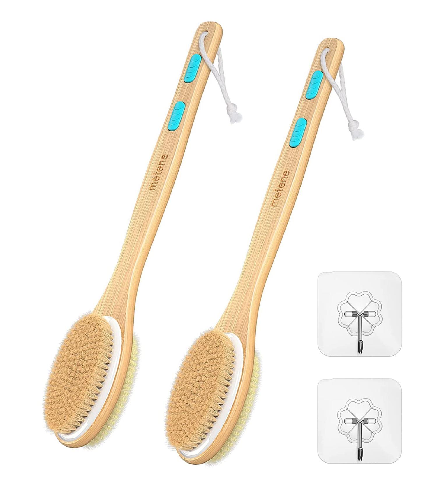 Metene 2 Pack Shower Brush - Dual-Sided Long Handle Back Scrubber & Body Exfoliator for WetDry Brushing - Buy Online on GoSupps.com