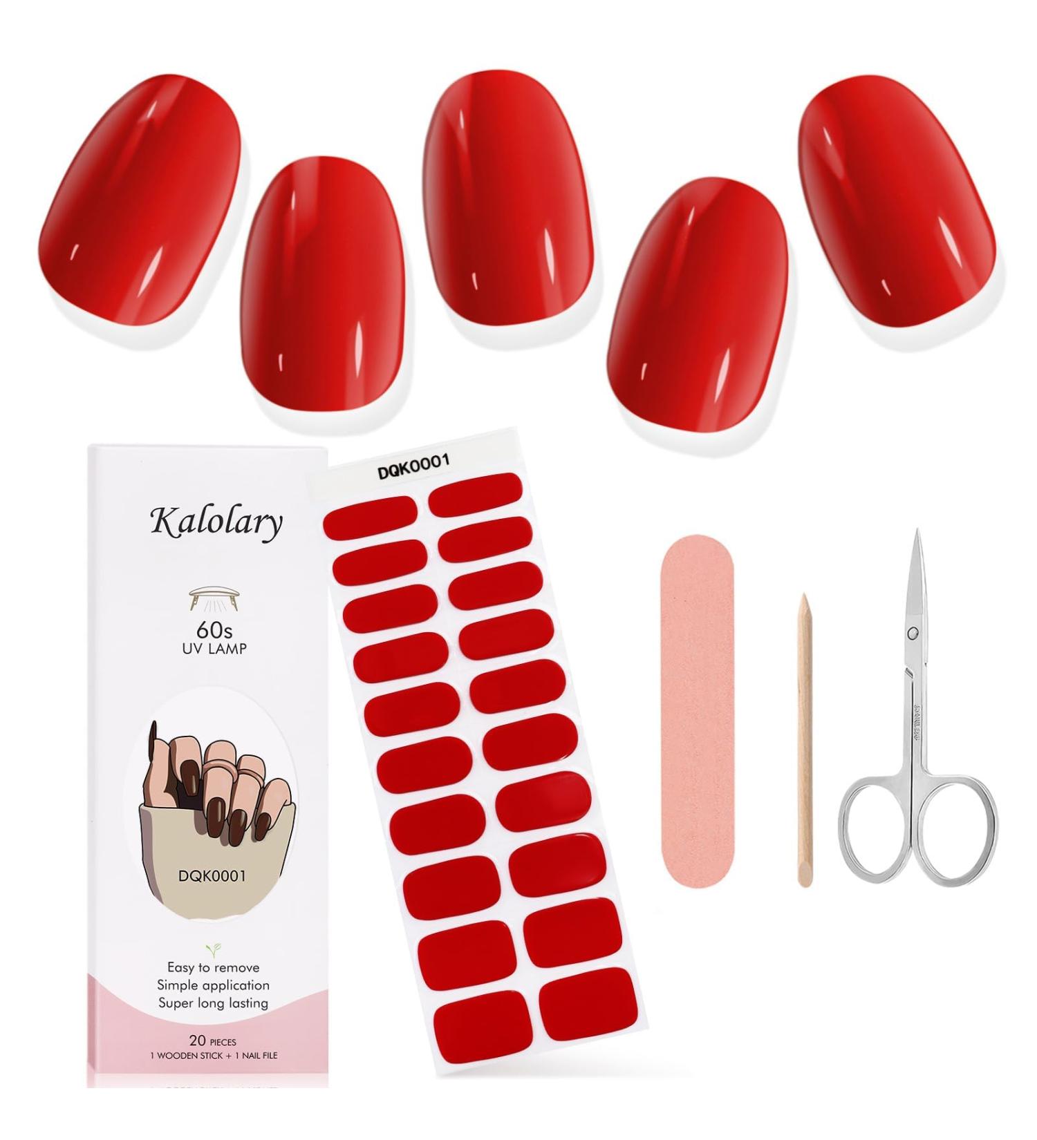 Kalolary Gel Nail Polish Strips Nail Gel Art Sticker Waterproof Full Nail Wraps Decal Sets with Scissors Nail File and Stick for Women Girls Nail Art Decor (UV/LED Lamp Required)-1 - Buy Online on GoSupps.com