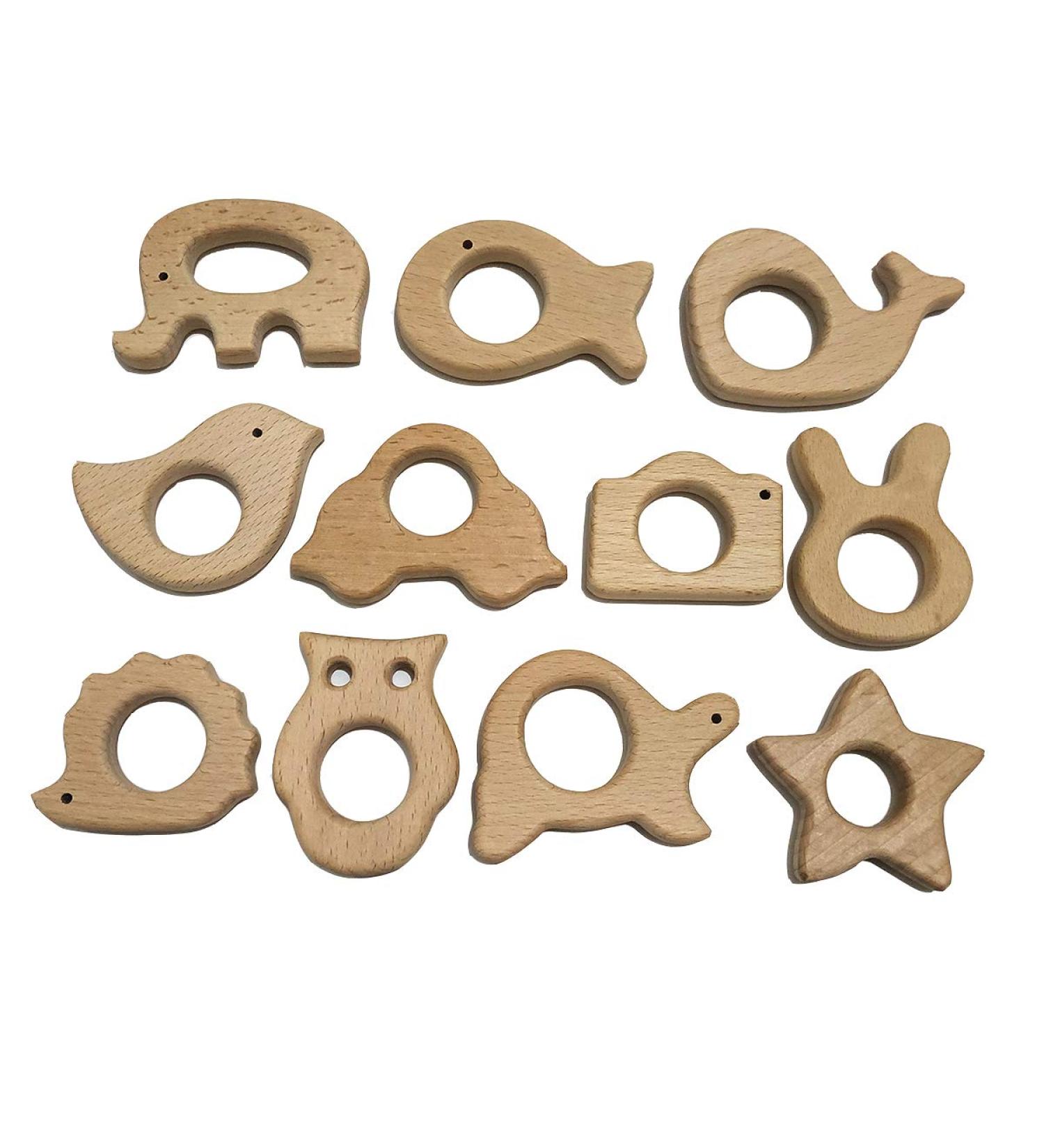 Alenybeby Nature Baby Teething Toys Set - 11pc Wooden Teether Rings | Organic Handmade Pendant | Montessori Infant Shower Gift (Type 1) - Buy Online on GoSupps.com