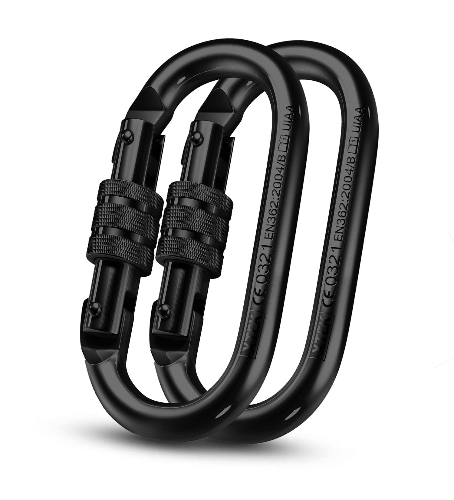 XTEK Climbing Carabiner Clip - UIAA Certified 25kN - Large Heavy Duty Steel Carabiners for Climbing, Hammocks & Camping - 2pc - Buy Online on GoSupps.com
