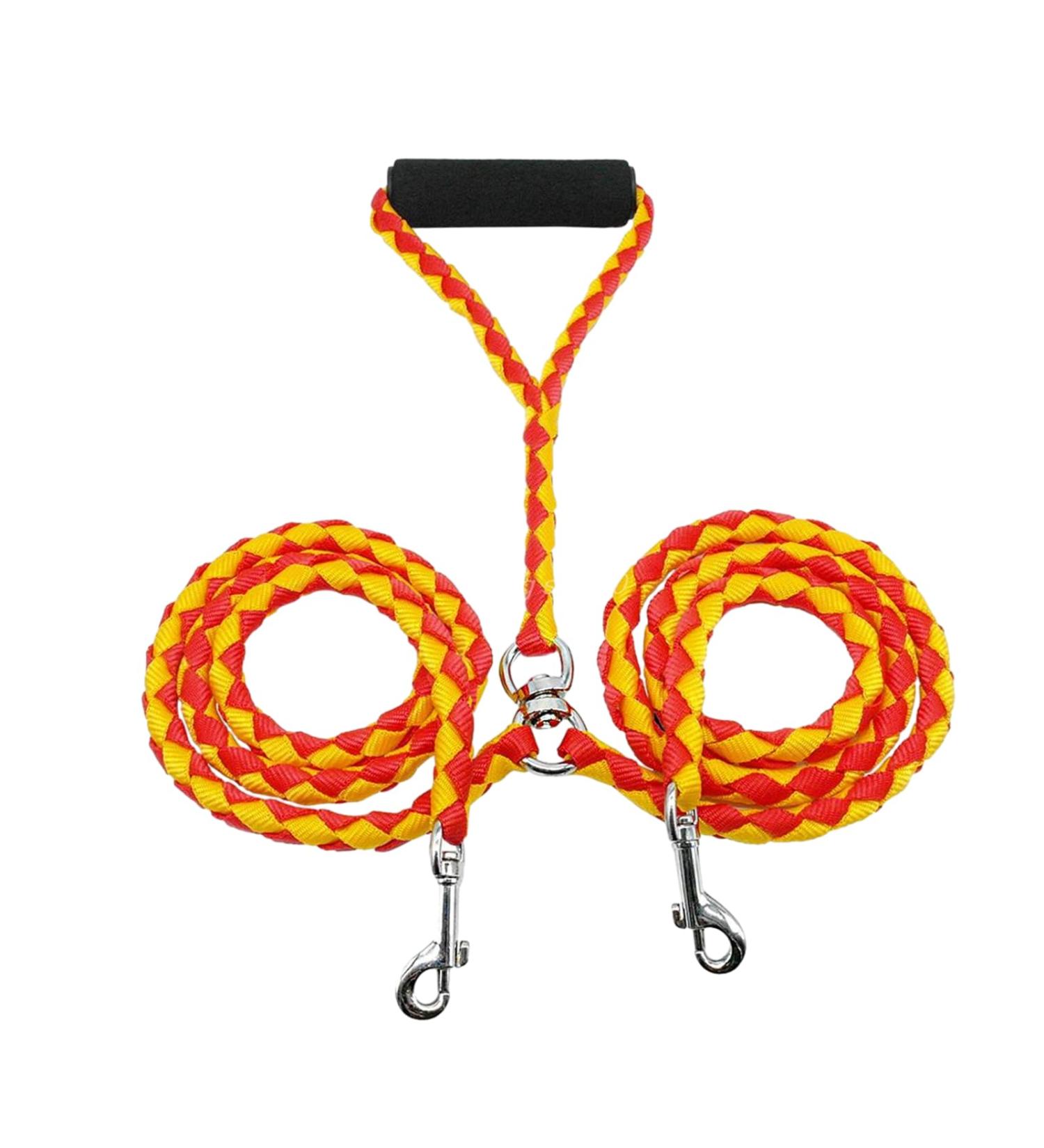 Tibapla Double Dog Leash - Padded Handles for Small Medium & Large Dogs | 10mm x 140cm | Durable Reinforced Design for Running & Training - Ideal for 2 Dogs Yellow - Buy Online on GoSupps.com