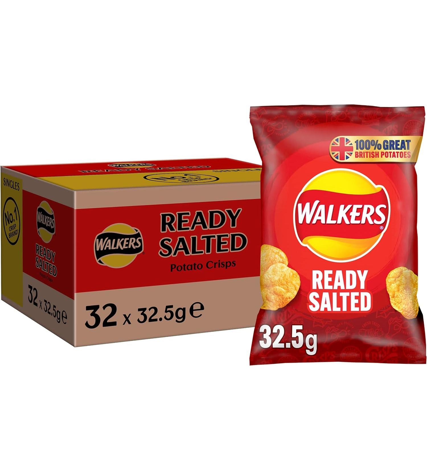 Walkers Ready Salted Crisps 32x32.5g (Wholesale Box) - Buy Online on GoSupps.com
