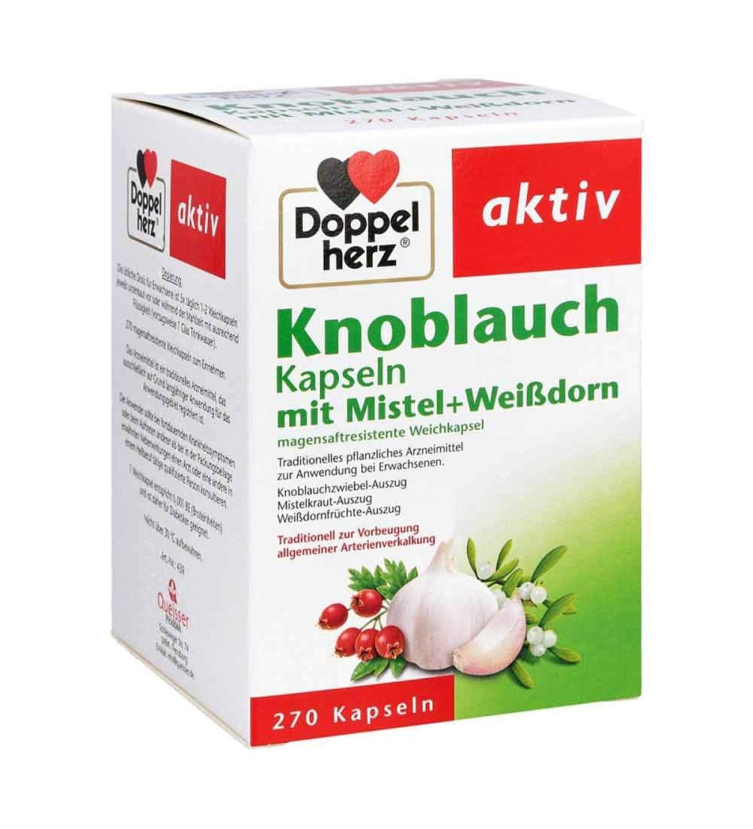 Doppelherz Garlic Capsules with Mistletoe & Hawthorn - 270 pcs | Premium Health Supplement for Heart & Circulation - International Shipping Available - Buy Online on GoSupps.com