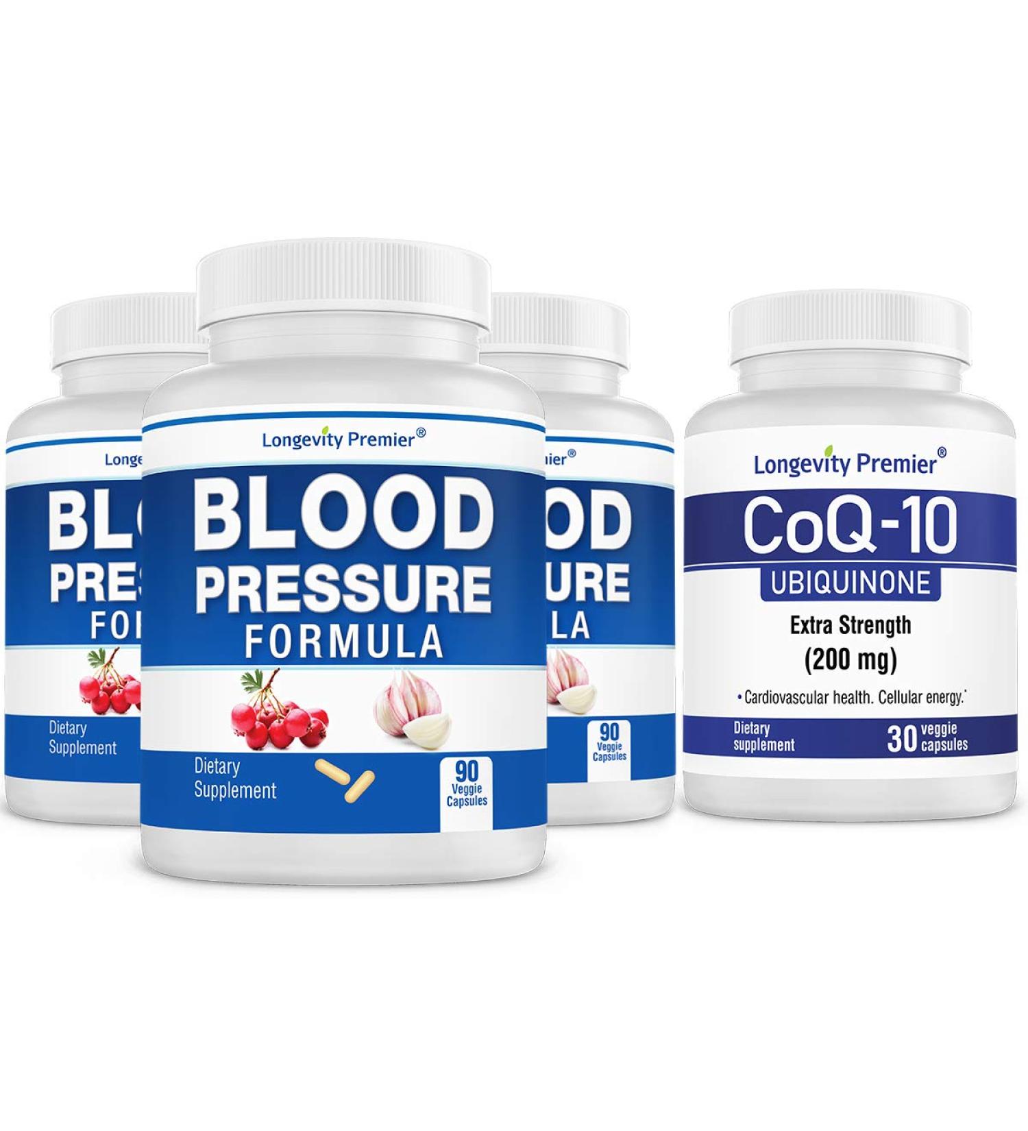 BP Value Pack Longevity Blood Pressure Formula 90 caps x 3 Bottles with 1 Free Bottle of CoQ10 30 caps BP 90x3+CoQ10 (60)
