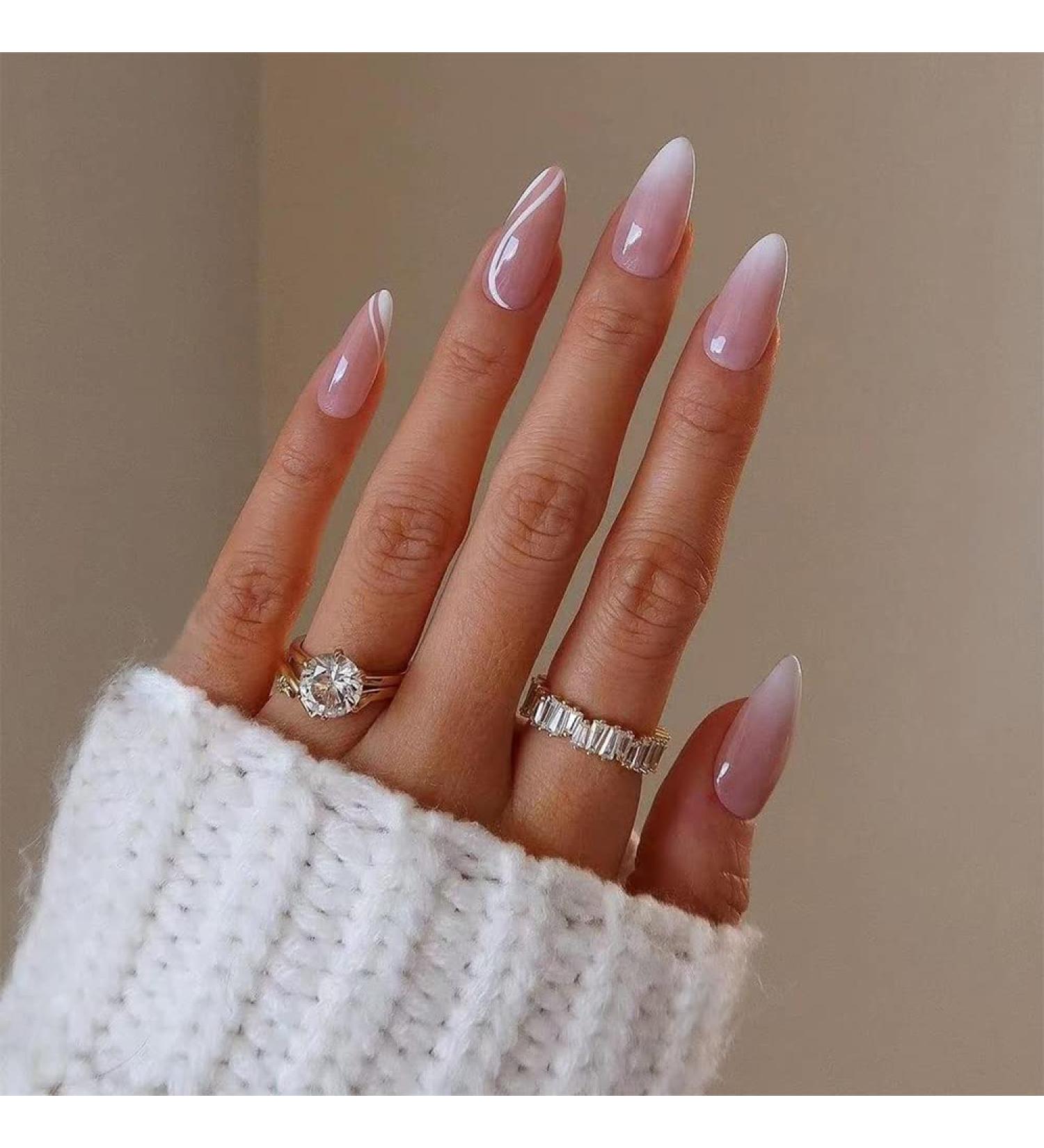 Pink French Press Nails - Medium Almond Camellia Acrylic Press-On Nails with Daisy - Perfect for Lovely Manicures - Buy Online on GoSupps.com