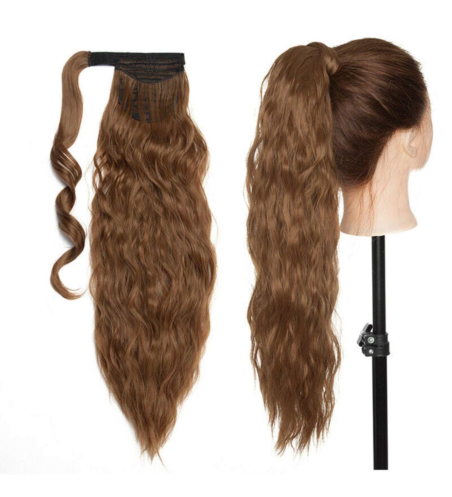 20 Inch Long Corn Wave Ponytail Clip in Hair Extensions - Light Brown Wrap Around Hairpiece for Women - Buy Online on GoSupps.com