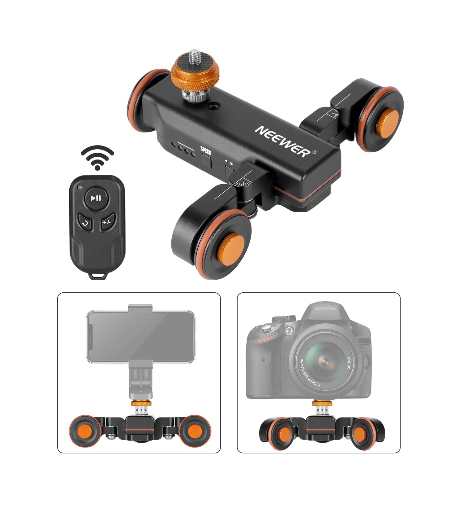 Neewer Wireless Video Camera Dolly: 3-Wheel Motorized Track Slider with Remote Control - Compatible with DSLR, Camcorder, GoPro, iPhone, Android | Electric Dolly Car - Buy Online on GoSupps.com
