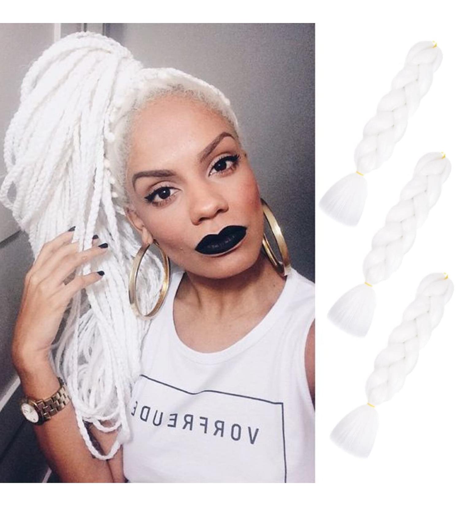 Imierfa White Jumbo Kanekalon Braiding Hair Extensions 24 Inch - 3PCS | Box Braids & Twists | Color White 24 - Buy Online on GoSupps.com
