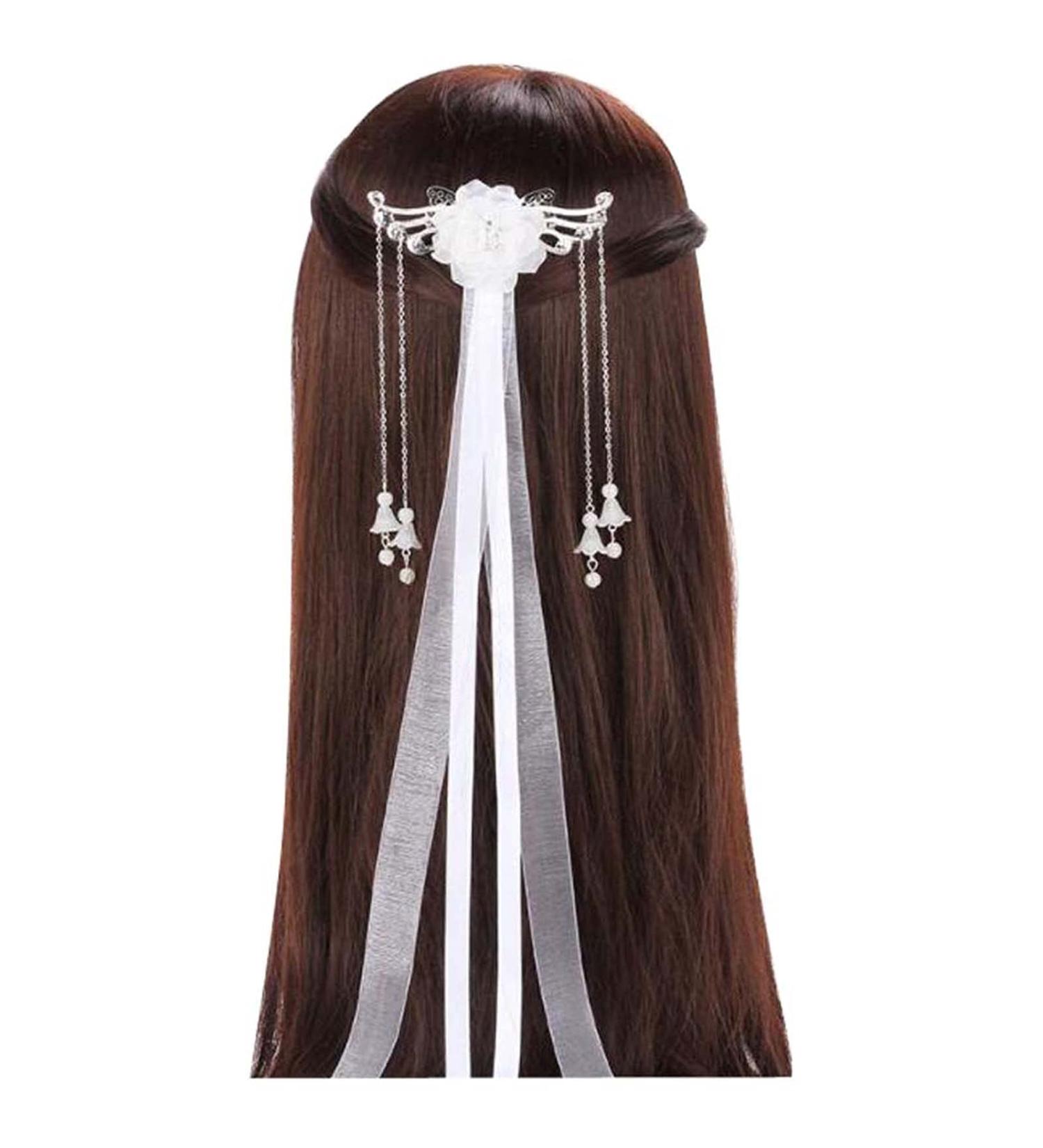 Shop Antique Chinese Hanfu Hair Accessories - White Fabric Headdress & Streamer Hairpins for Stunning Costumes - Buy Online on GoSupps.com