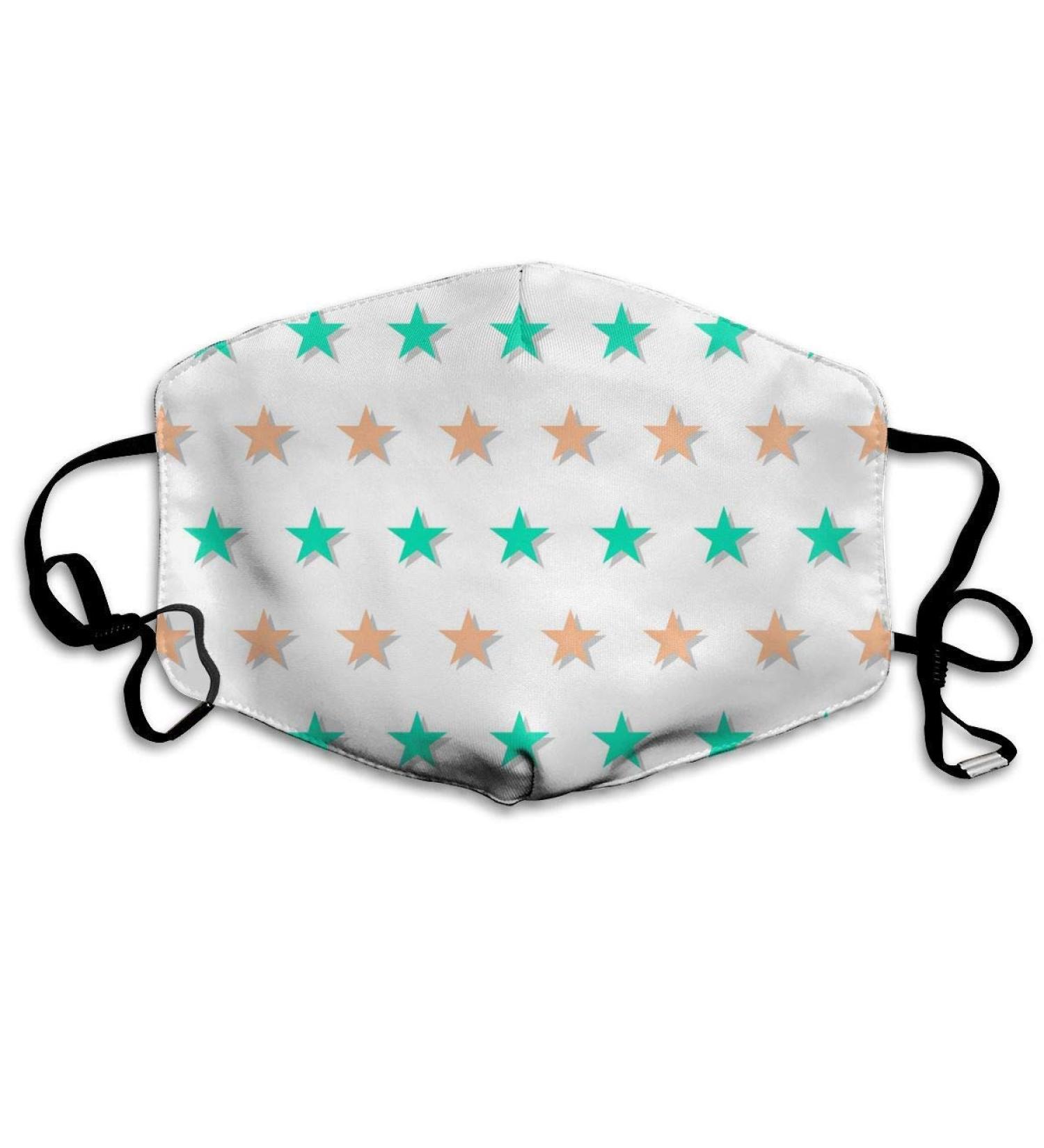 Green Orange Star Abstract White Washable Reusable Mask Cotton Anti Dust Half Face Mouth Mask For Kids Teens Men Women With Adjustable Ear Loops - Buy Online on GoSupps.com