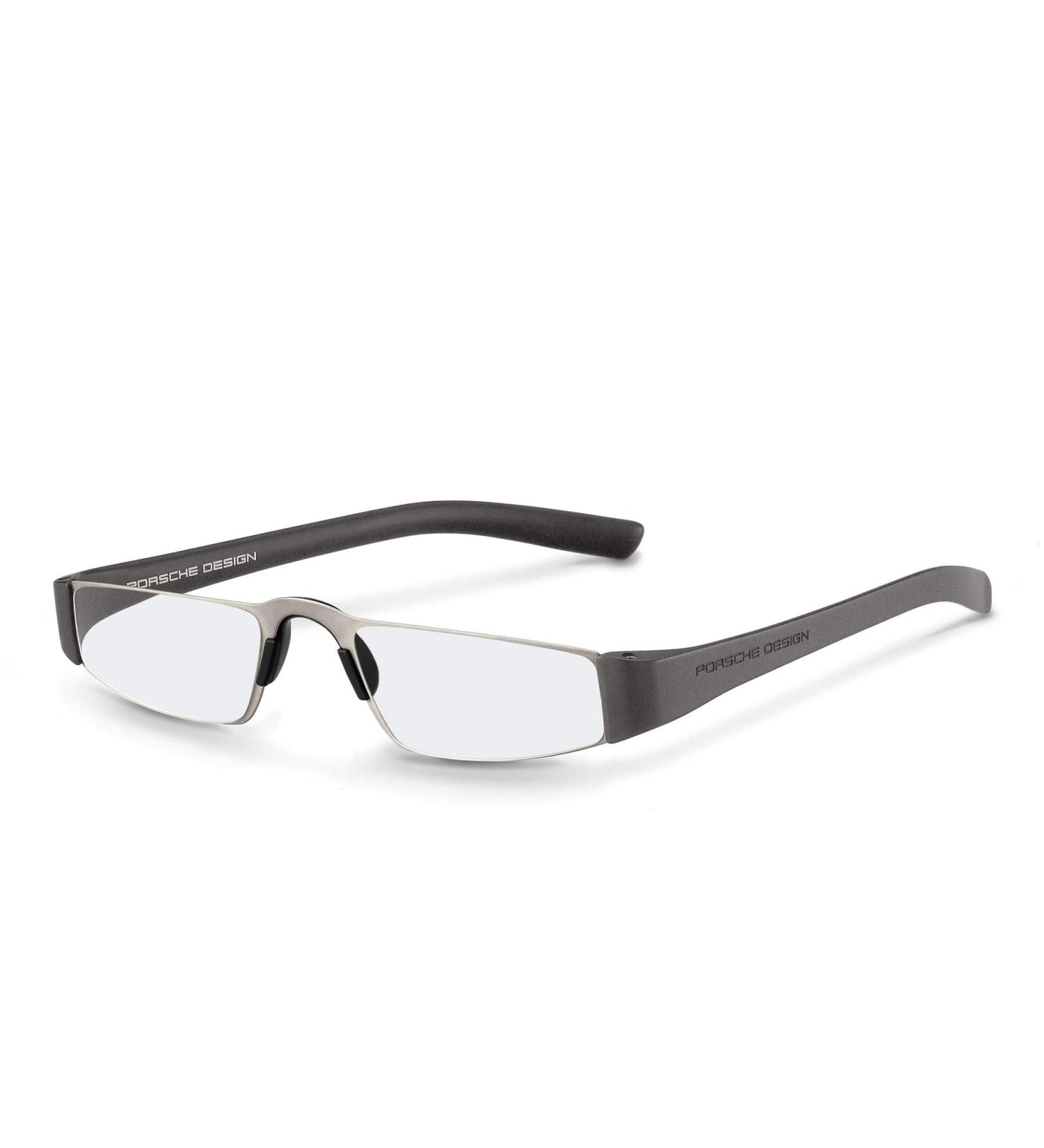Timeless Porsche Design P'8801 stainless steel reading glasses including case and microfiber cloth in grey/silver + 1.00 dpt