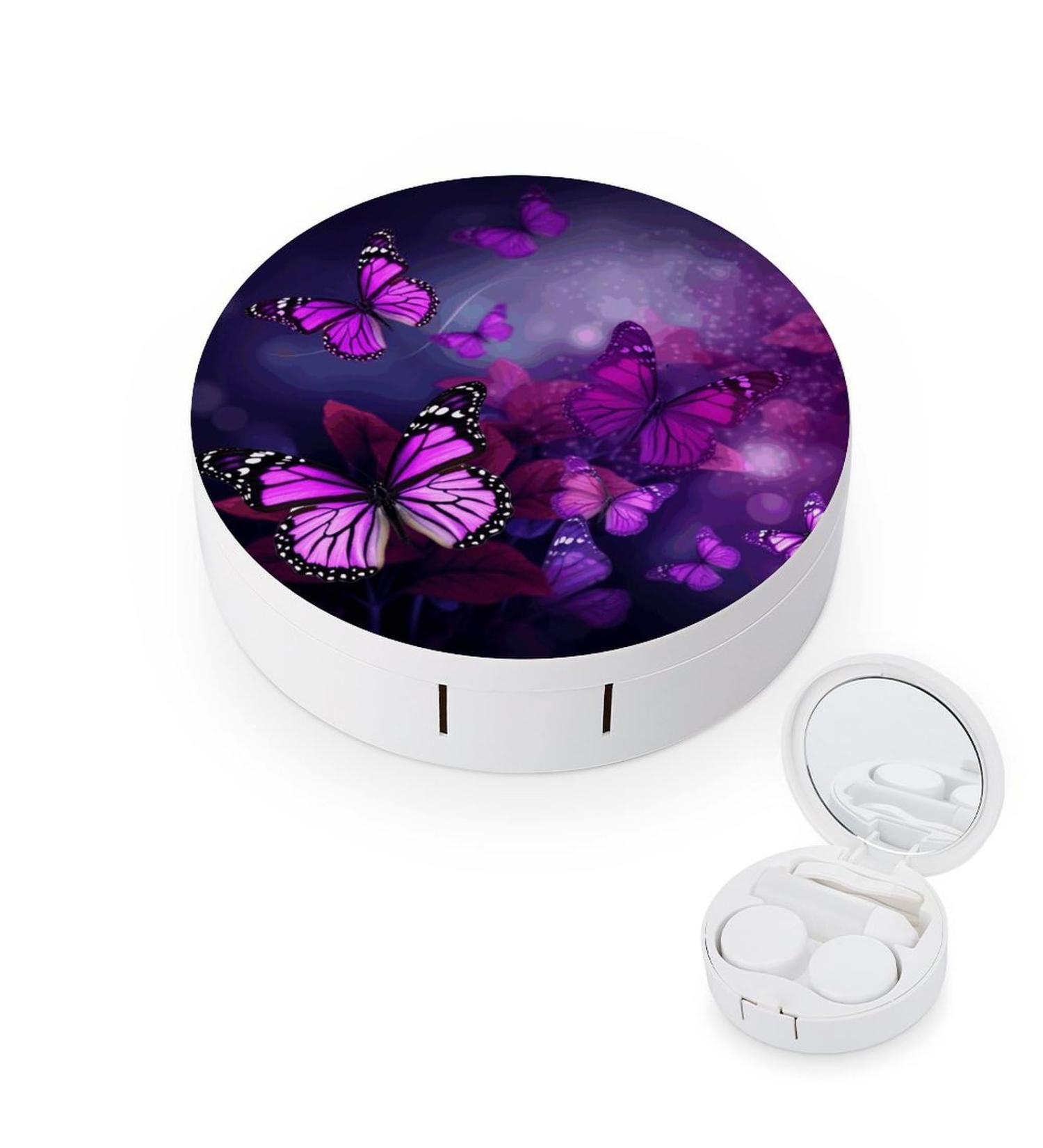 Purple Butterflies Contact Lens Case | Travel-Friendly Lens Care Box | Durable Plastic Design - Buy Online on GoSupps.com