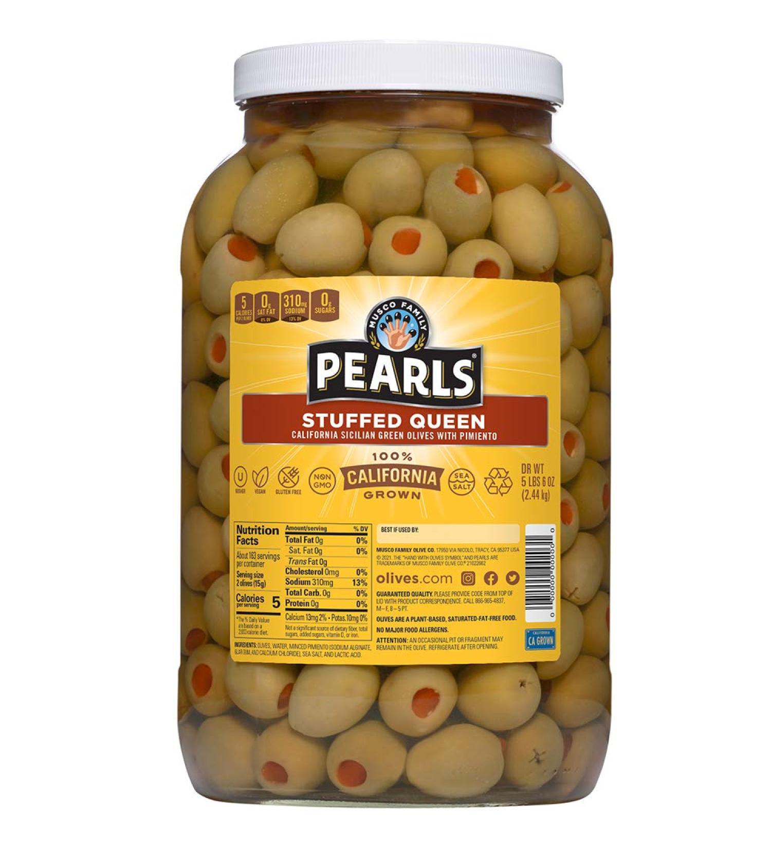 Pearls California Sicilian Style Pimiento-Stuffed Queen Green Olives - 1 Gallon - Buy Online on GoSupps.com