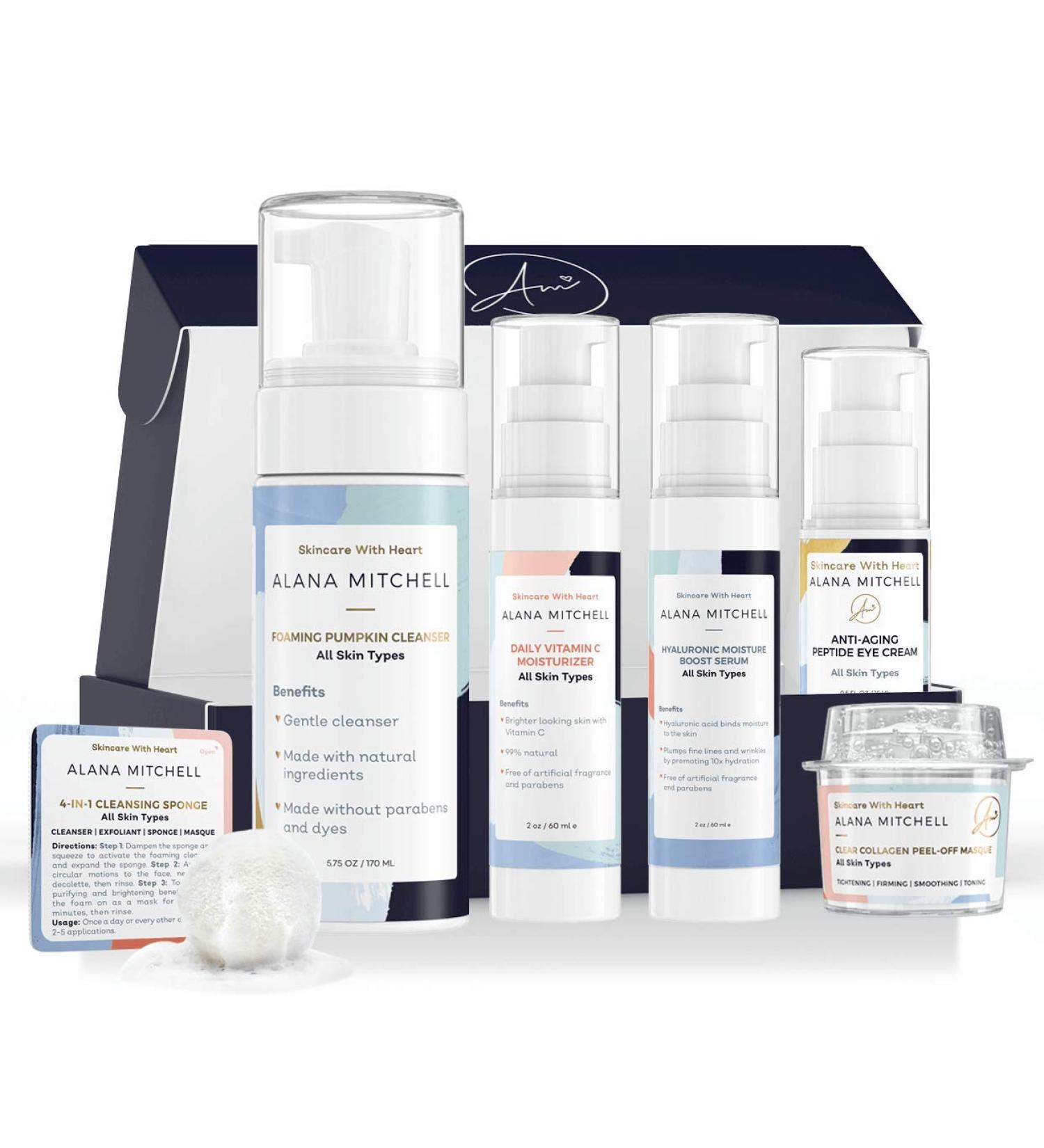 Alana Mitchell At Home Facial Kit 7 Piece Set for All Skin Types | Includes Eye Cream Cleanser Vitamin C Moisturizer & More Shop Internationally - Buy Online on GoSupps.com