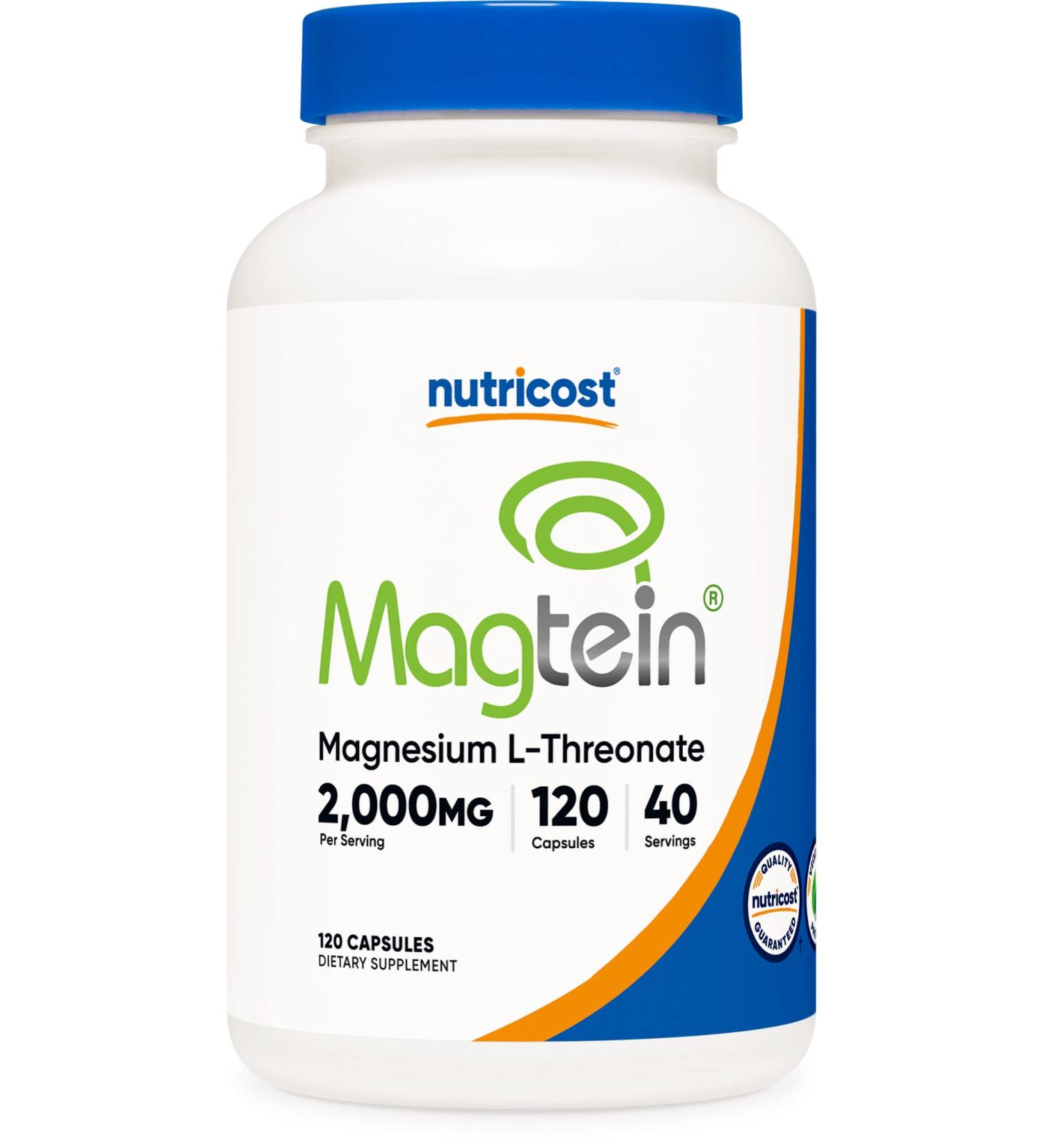 Nutricost Magnesium L-Threonate 2000mg - Magtein Supplement, 120 Capsules - Non-GMO, Gluten-Free, Vegetarian Friendly - Buy Online on GoSupps.com