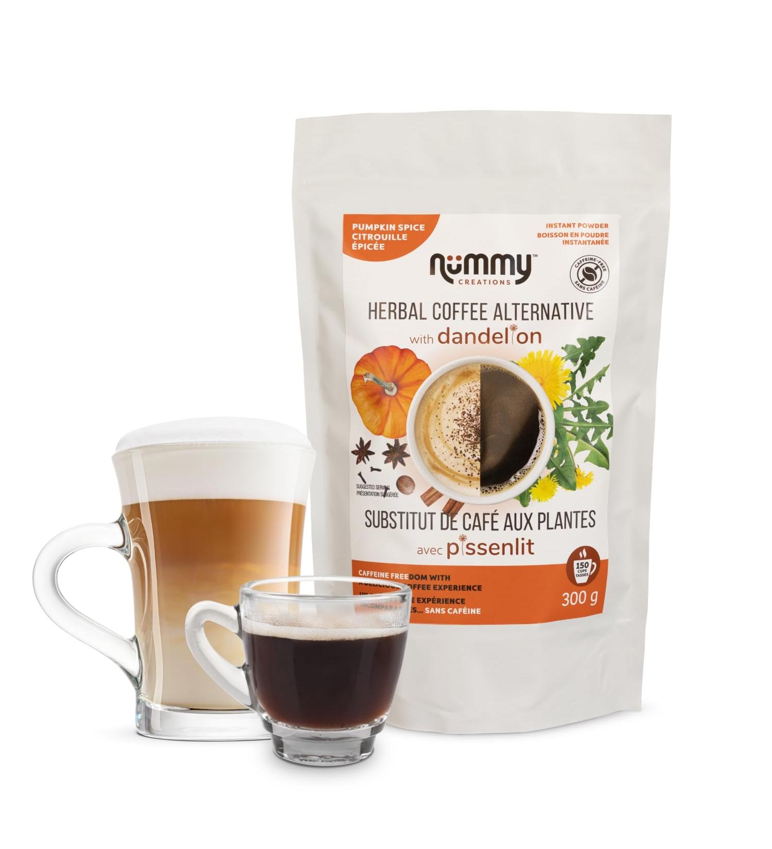 Nummy Creations Pumpkin Spice Instant Caffeine-Free Coffee Alternative - 150 Cups Dandelion & Chicory Coffee Substitute 10.58oz - Buy Online on GoSupps.com