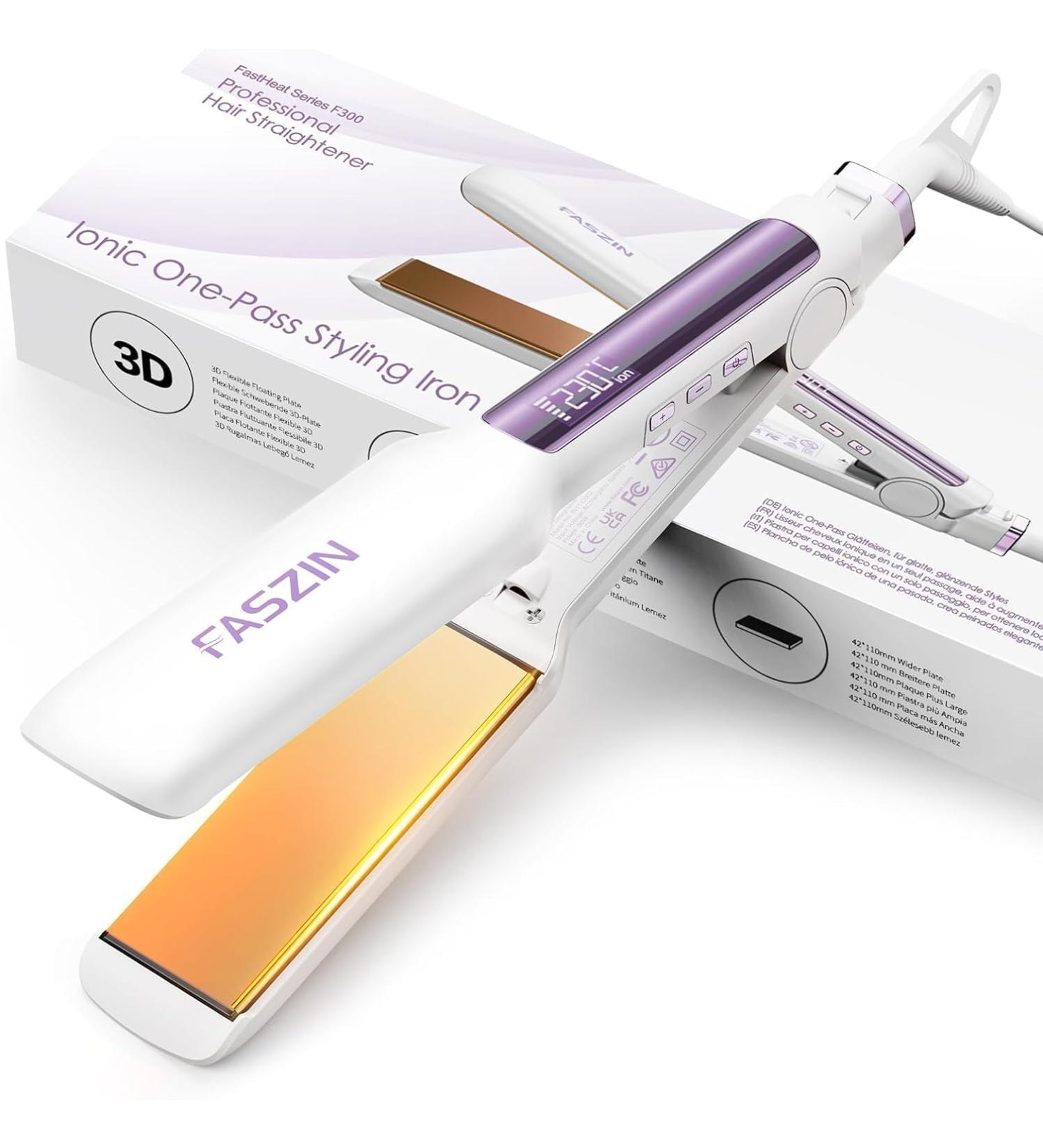 Professional Titanium Hair Smooth Iron 42mm Plates Negative Ion 30s Fast Heating 11 Adjustable Temperatures (130-230 ) - White - Buy Online on GoSupps.com