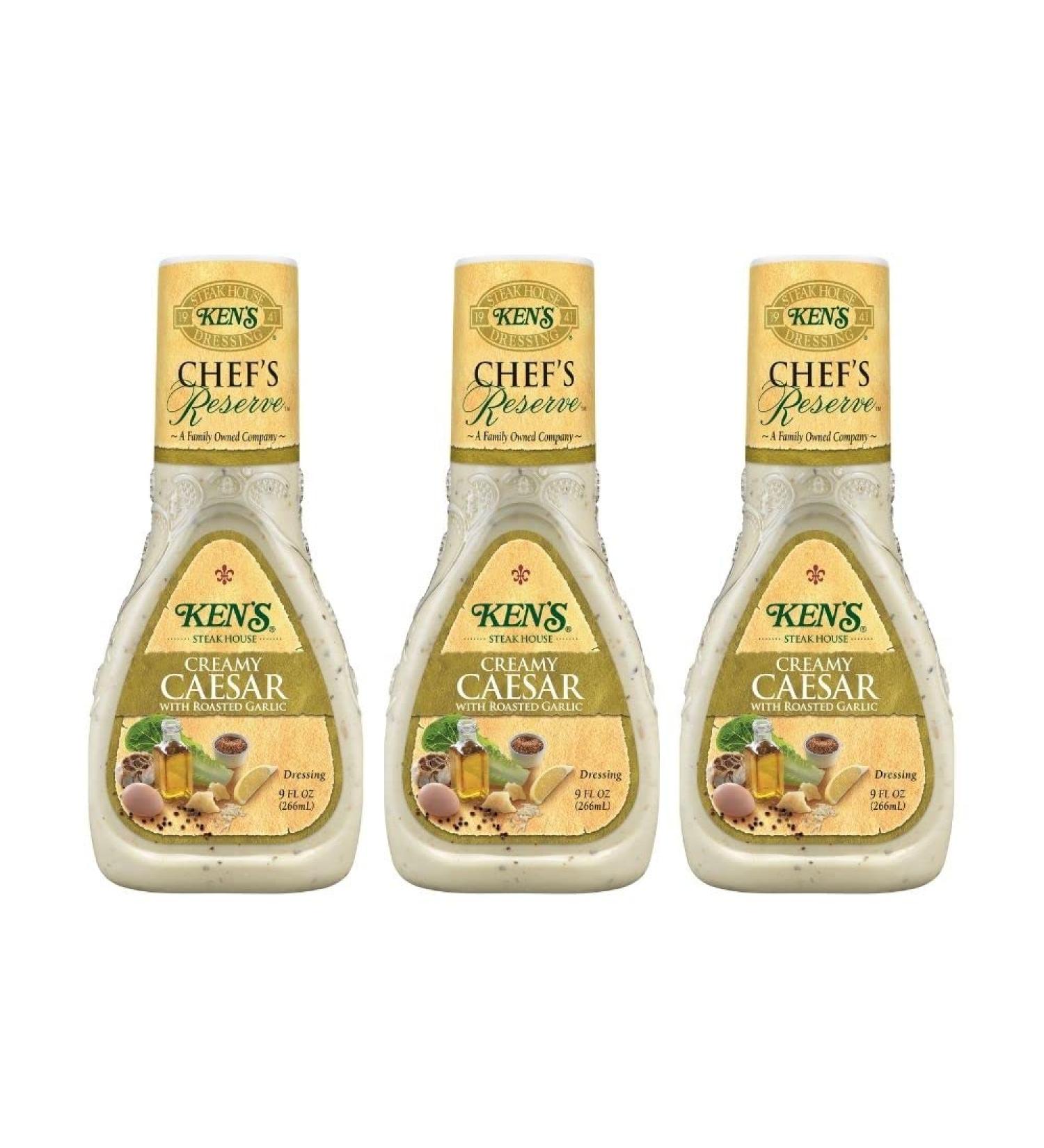 Ken's Steak House Chef's Reserve Creamy Caesar with Roasted Garlic Dressing 9 oz - Pack of 3 | 27 fl oz Total - Buy Online on GoSupps.com