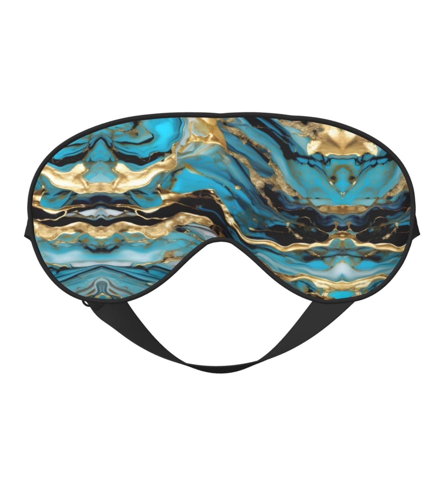 Turquoise Blue Gold Marble Unisex Sleep Mask | Double-Sided Eye Mask for Sound Sleep & Skin Care - Buy Online on GoSupps.com