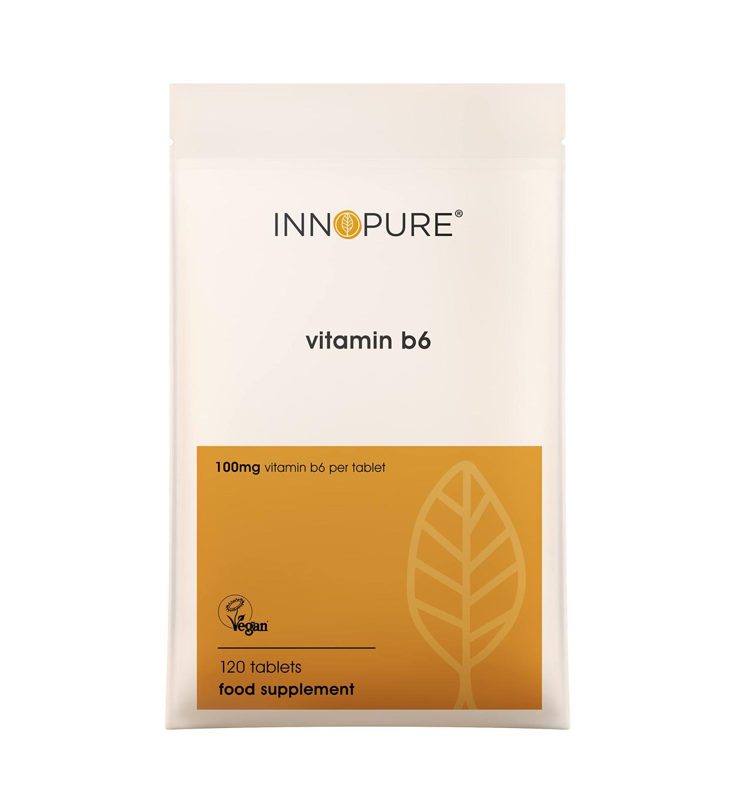 INNOPURE High Dose Vitamin B6 Tablets 100mg - Vegan Society Approved - 4 Month Supply - 120 Easy to Swallow Tablets - Buy Online on GoSupps.com