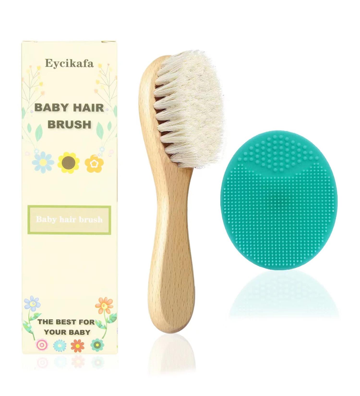 Eycikafa Baby Hair Brush Set - Gentle Goat Bristles for Newborns & Toddlers - Cradle Cap Treatment - 2pcs (Green) - Buy Online on GoSupps.com
