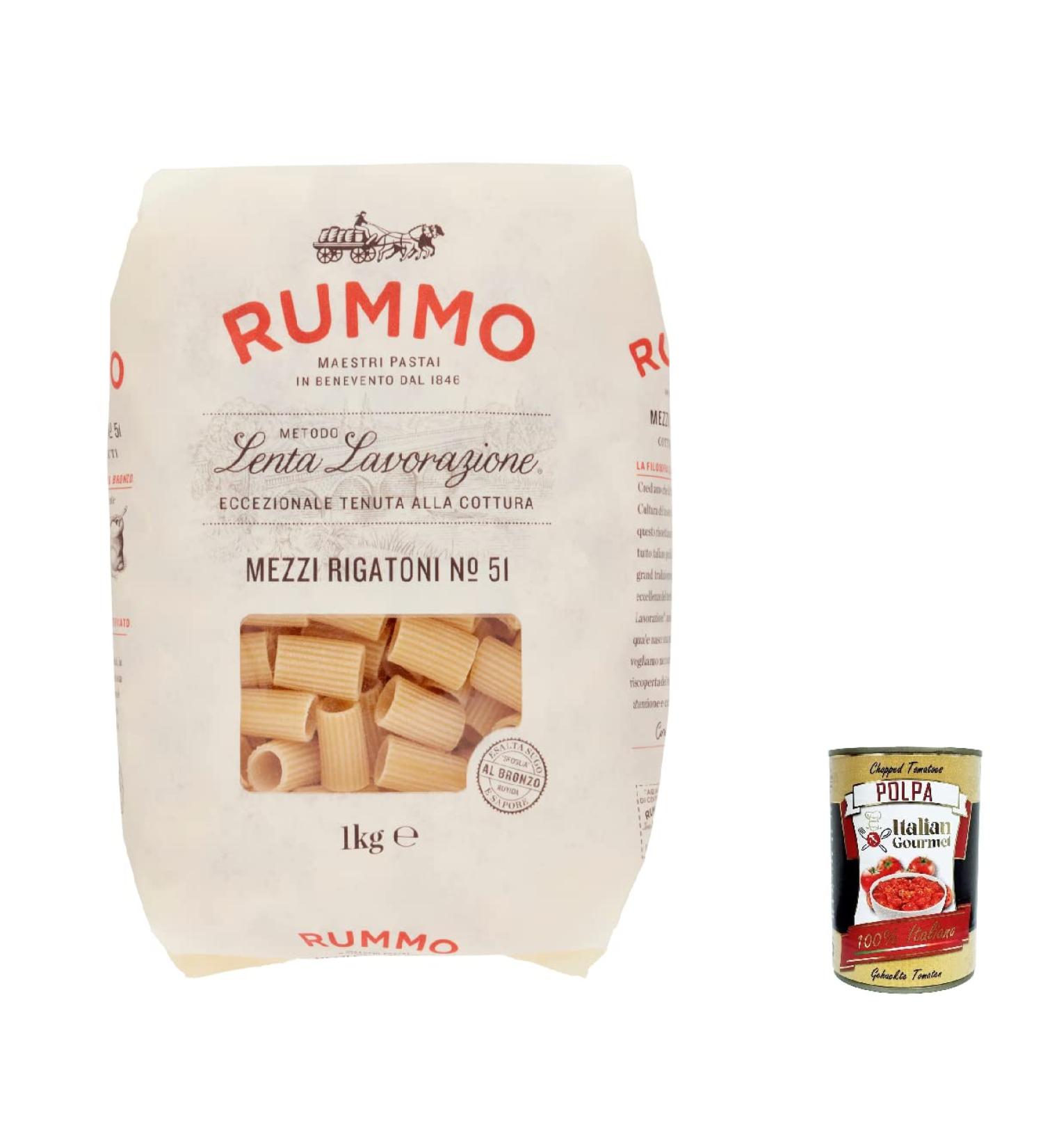  Italian Gourmet E.R. Rummo Mezzi Rigatoni N. 51 Durum Wheat Semolina Pasta 1 kg + Italian Gourmet Box Tomato Pulp 400 g - Buy Online on GoSupps.com