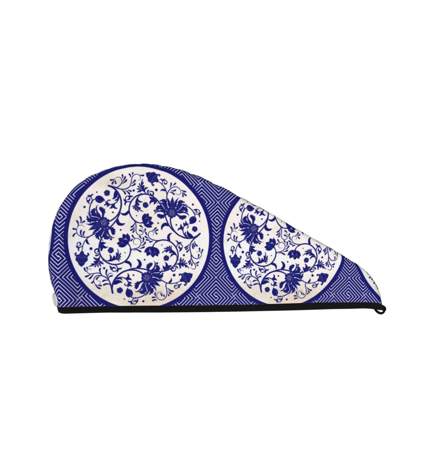 Blue & White Porcelain Microfiber Hair Towel - Soft Super Absorbent Quick Dry Wrap for Women | Ideal for Long Curly & Thick Hair - Buy Online on GoSupps.com