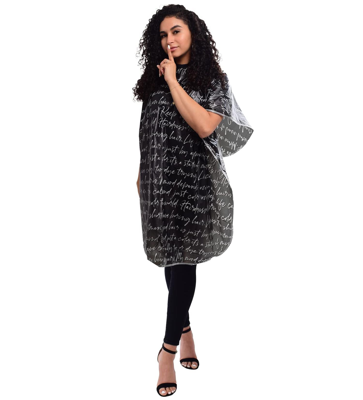 Betty Dain Hair Stylist Shampoo Cape - Waterproof & Stain Resistant Vinyl - Durable & Reusable Cover - Black Secret Messages - 36 x 54 inches - Buy Online on GoSupps.com