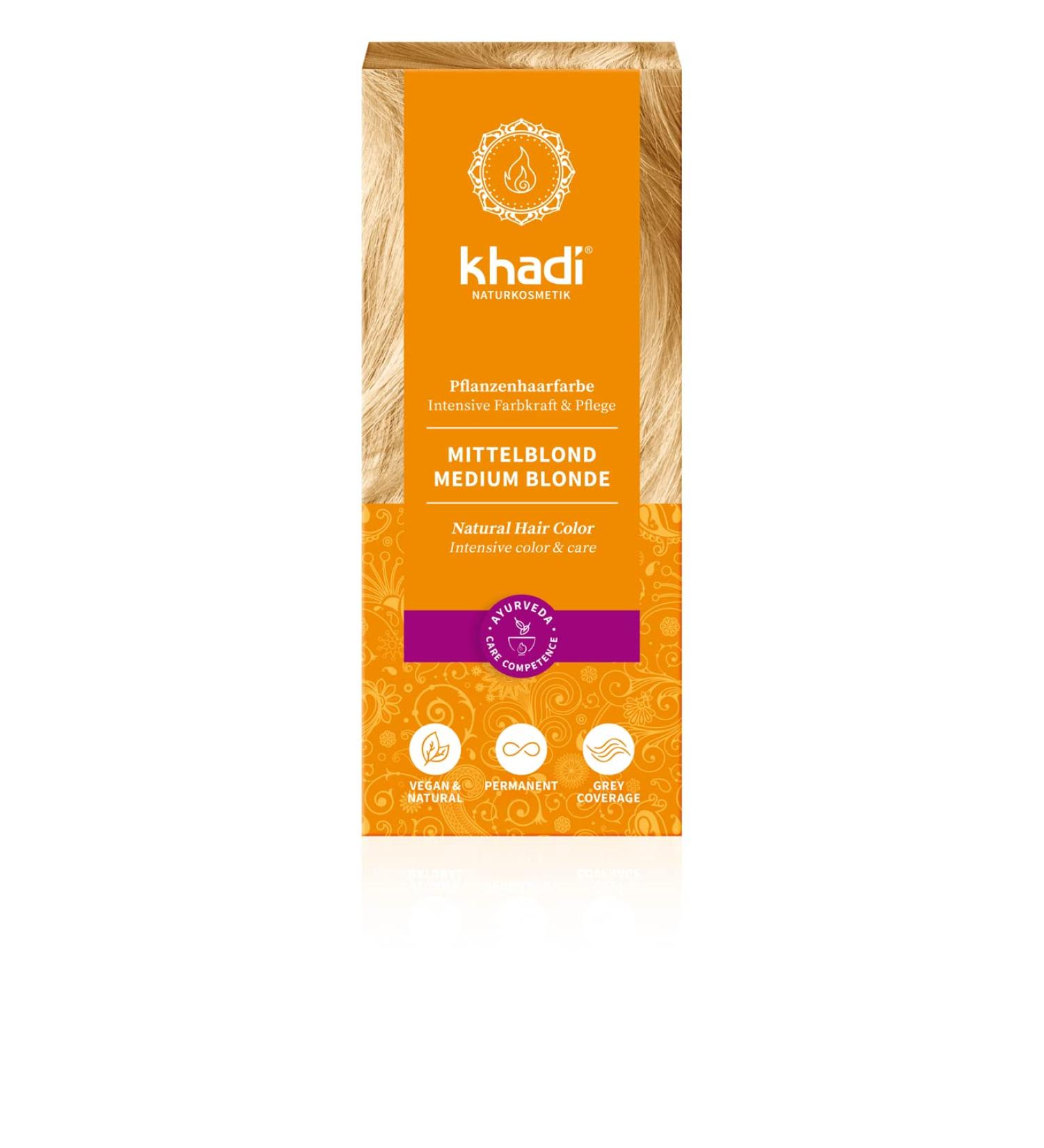 Khadi Middle Blond Plant Hair Color - 100% Natural & Vegan 100g | Lively Medium Blonde to Glossy Red Blonde | Organic Hair Color for Vibrant Results - Buy Online on GoSupps.com
