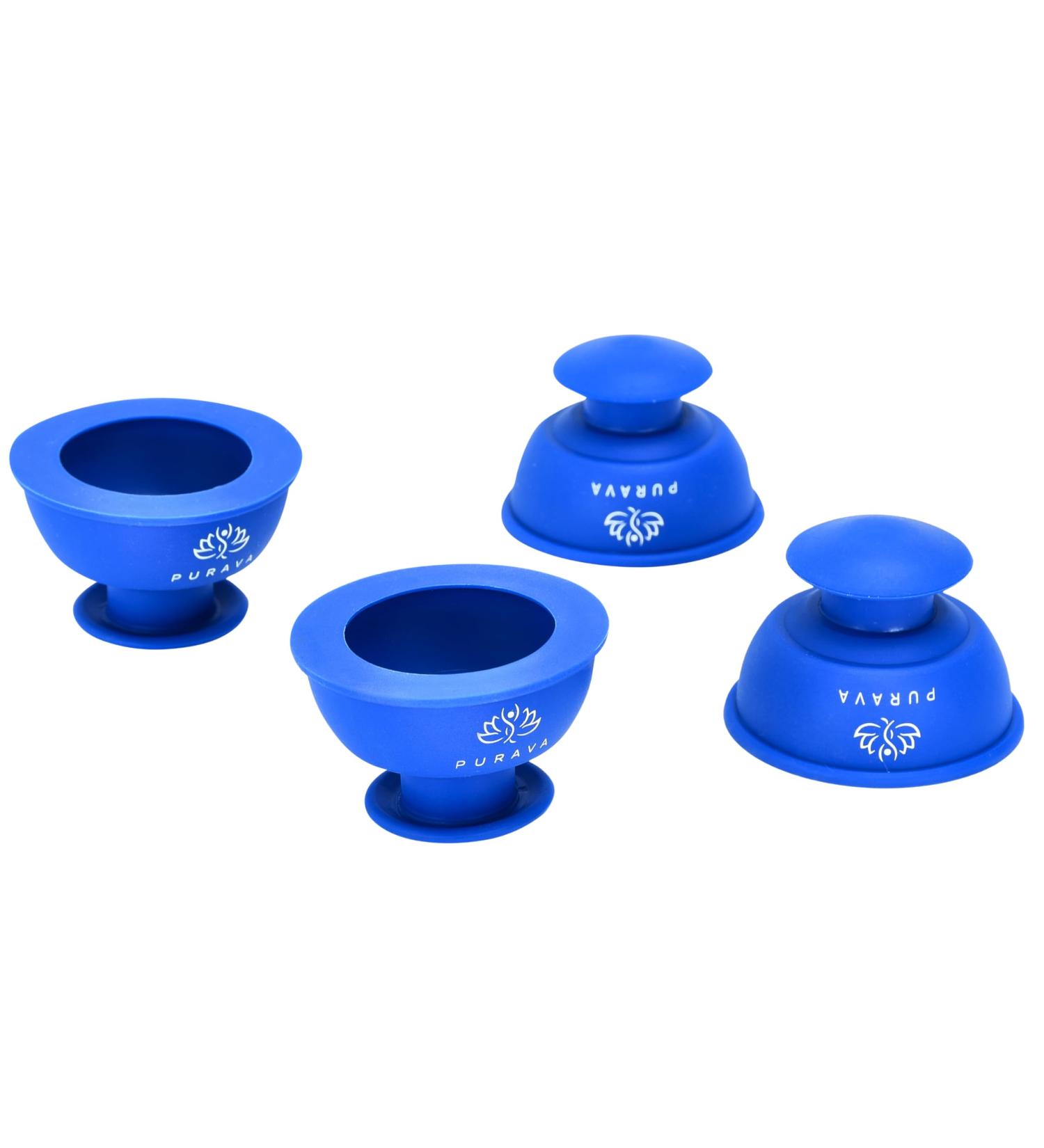 Purava Silicone Cupping Set for Fascia & Trigger Points - 4 Blue Suction Bells for Deep Tissue Massage Pain Relief & Improved Circulation (6.6x5.1cm) - Buy Online on GoSupps.com