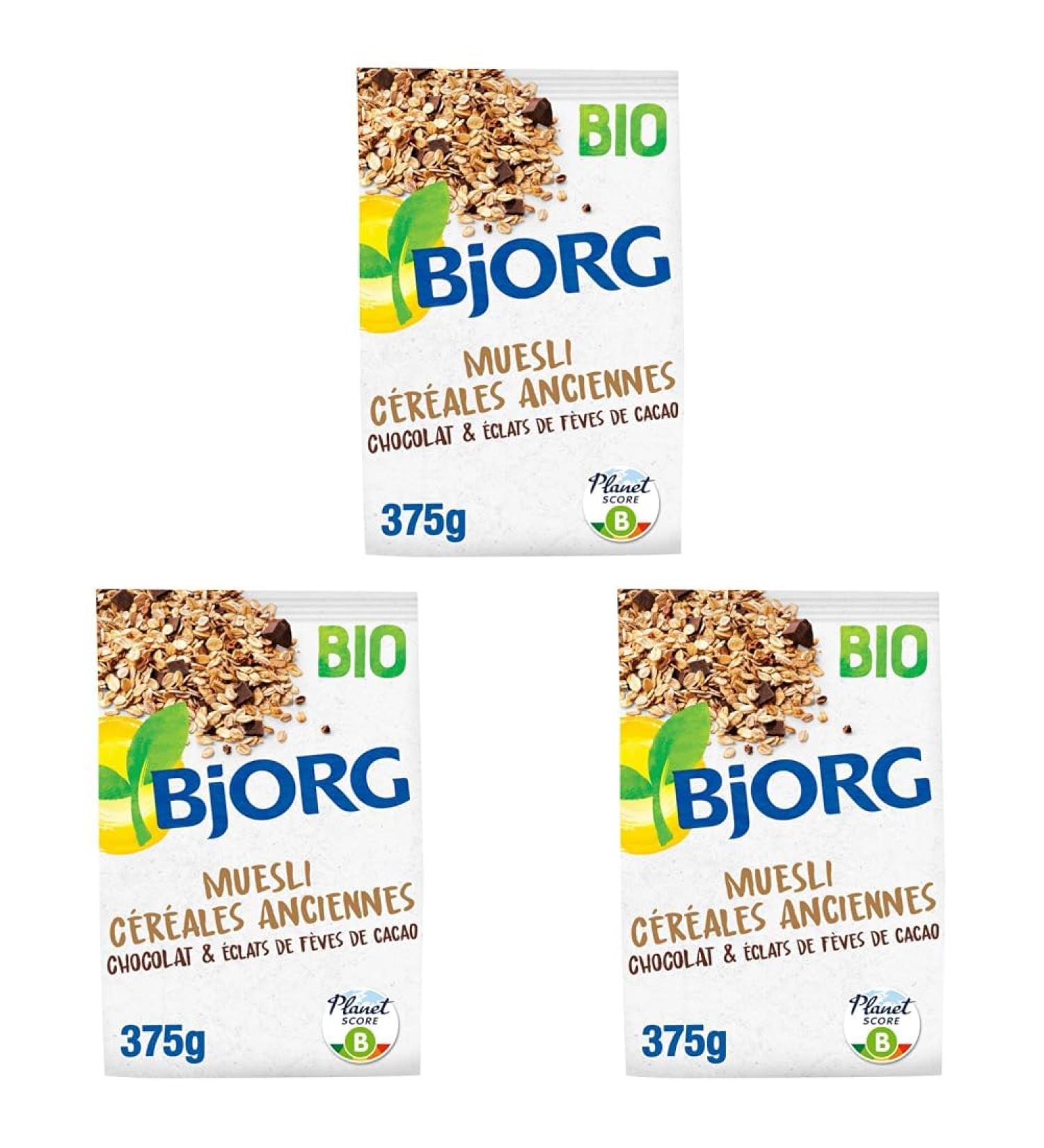 BJORG - Muesli C r ales Anciennes Chocolat & clats de F ves de Cacao Bio - C r ales Compl tes - R duit En Sucres - 375G (Lot de 3) - Buy Online on GoSupps.com