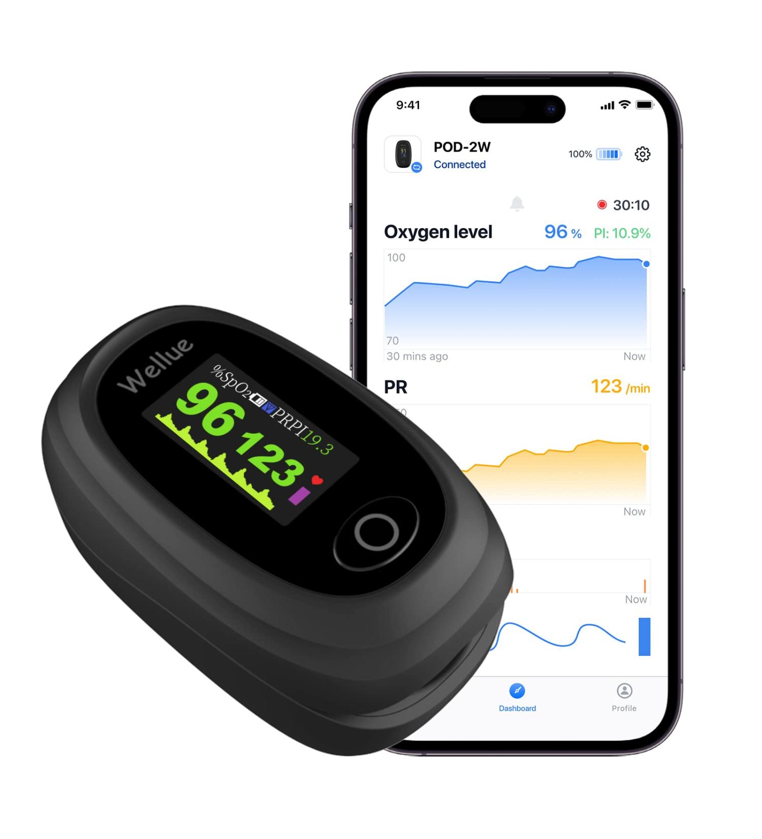 Buy Wellue Pod-2W Bluetooth Pulsoximeter - Finger Blood Oxygen Monitor with App & Heart Rate Tracking - Buy Online on GoSupps.com