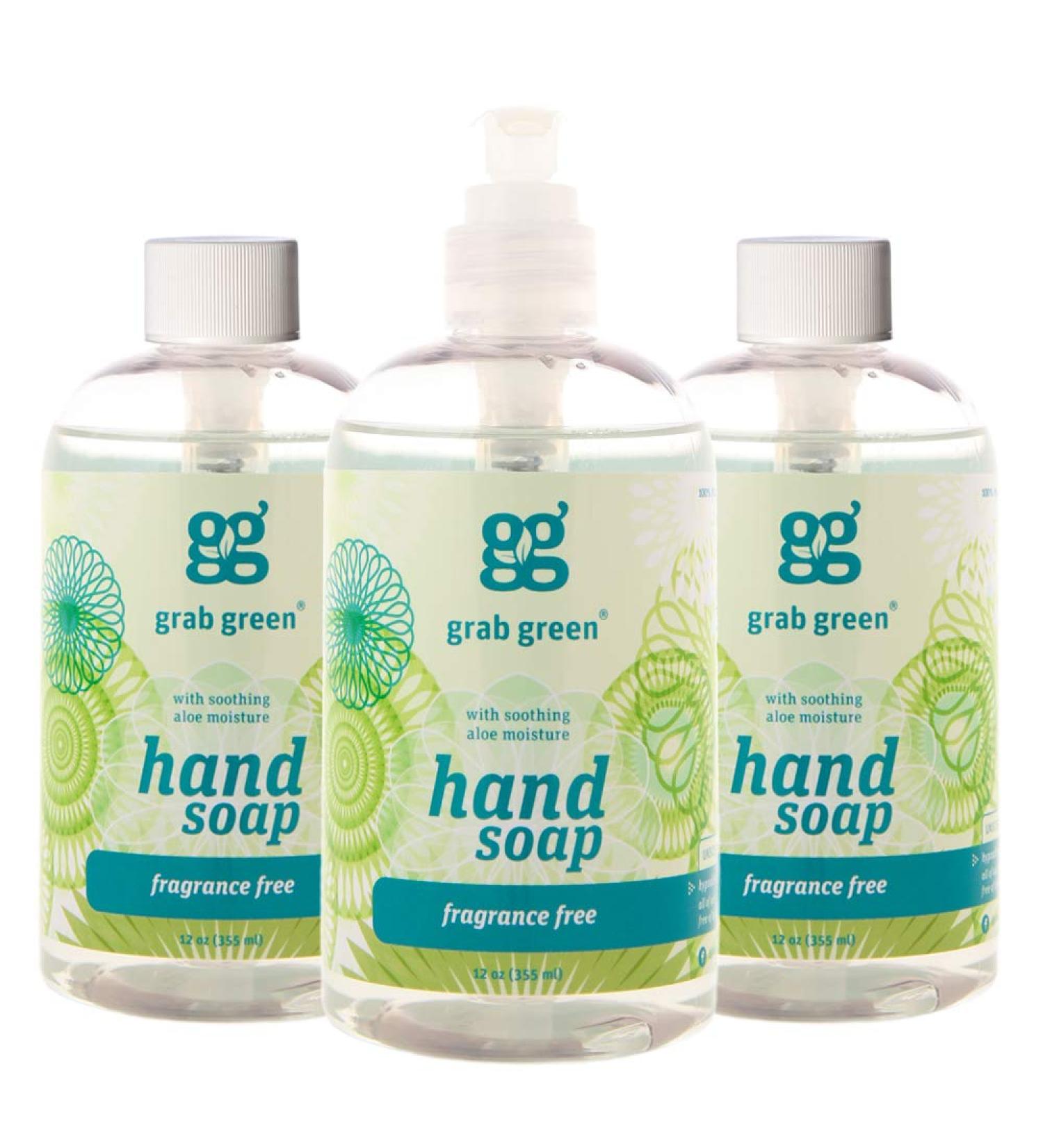 Grab Green Hand Soap 12 oz (Pack of 3) Fragrance-Free, Biodegradable, Plant & Mineral-Based with Aloe Moisture - 3 Count - Buy Online on GoSupps.com