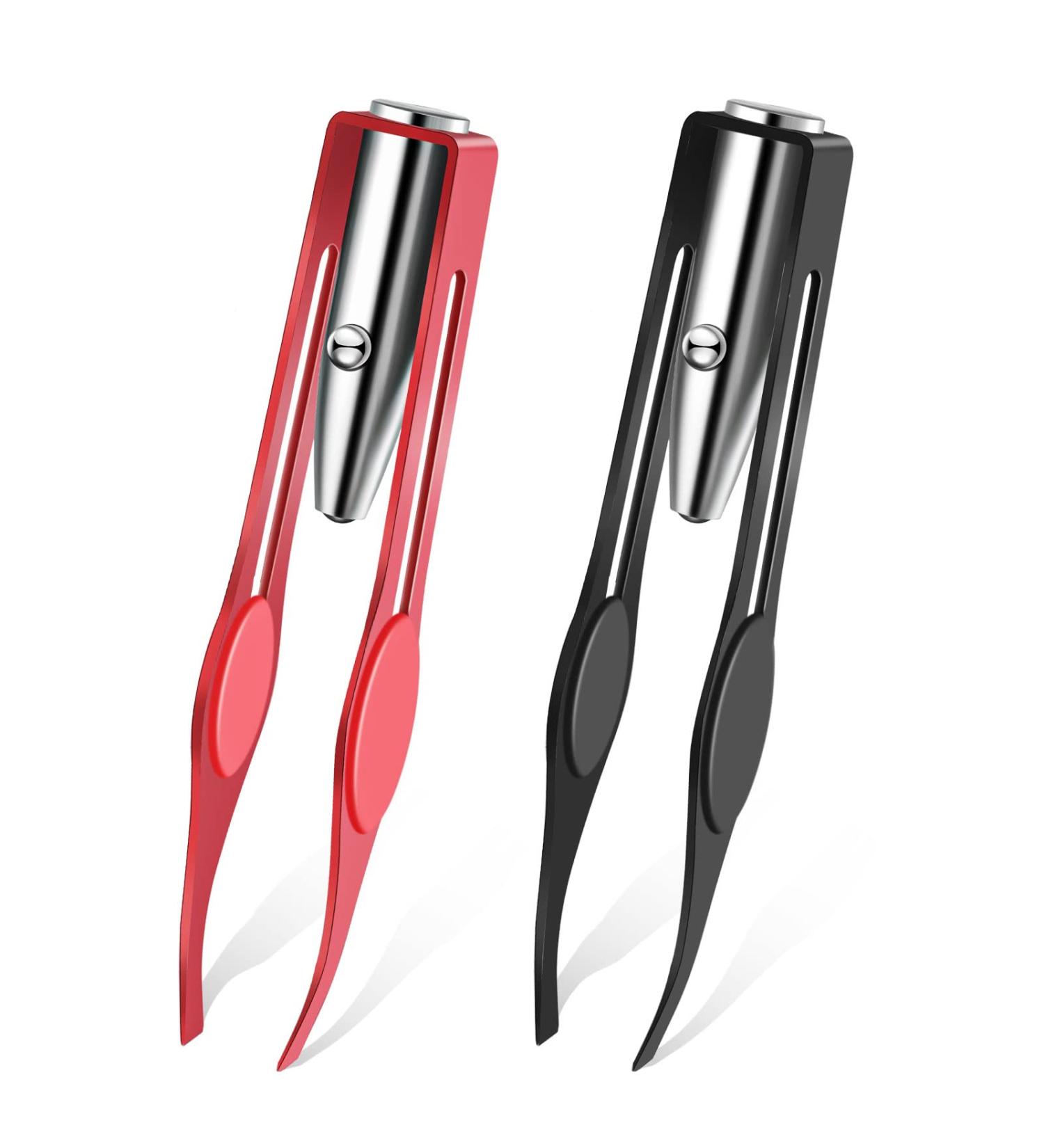 LED Lighted Tweezers Set for Precision Hair Removal - Stainless Steel, 2 Pieces (Black/Red) - Buy Online on GoSupps.com