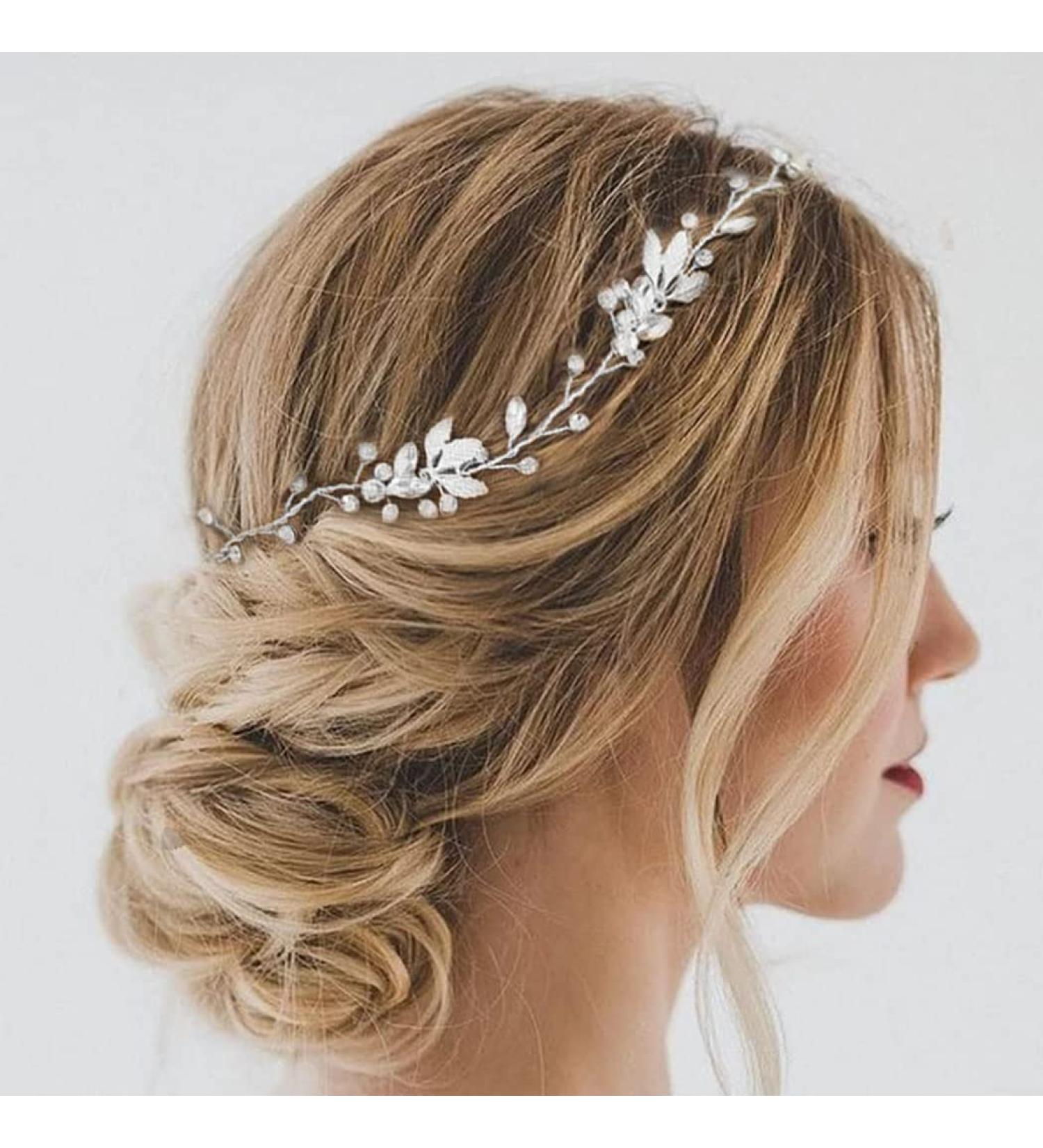 EASEDAILY Rhinestone Bride Wedding Hair Vine - Silver Leaf Crystal Headpiece for Women and Girls - Buy Online on GoSupps.com