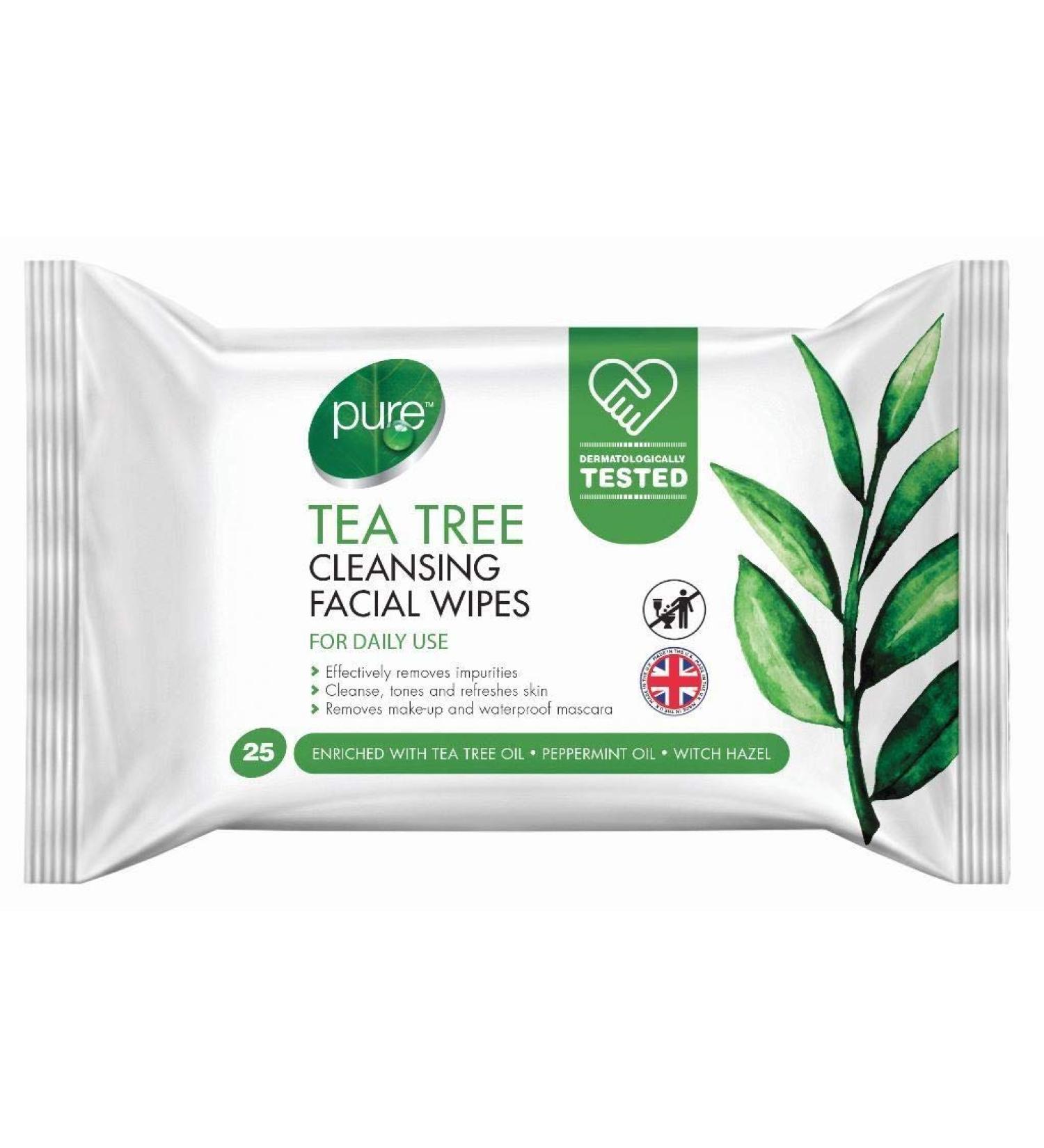 25 Tea Tree Cleansing Facial Wipes Daily Use Face Make Up Healthy Skin Remover
